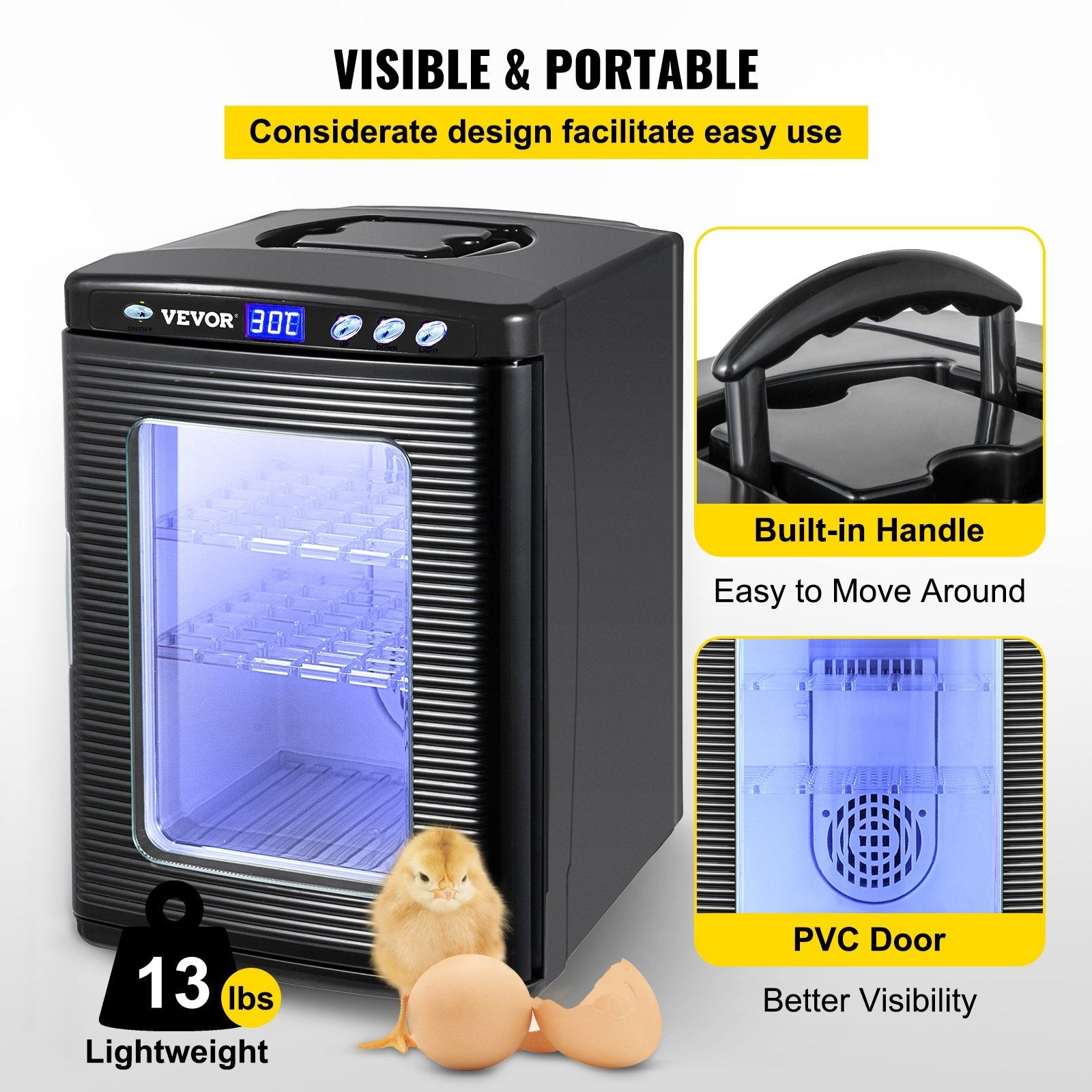 VEVOR Reptile Incubator 25L Digital Egg Incubator 2-60°C for Small Reptiles 