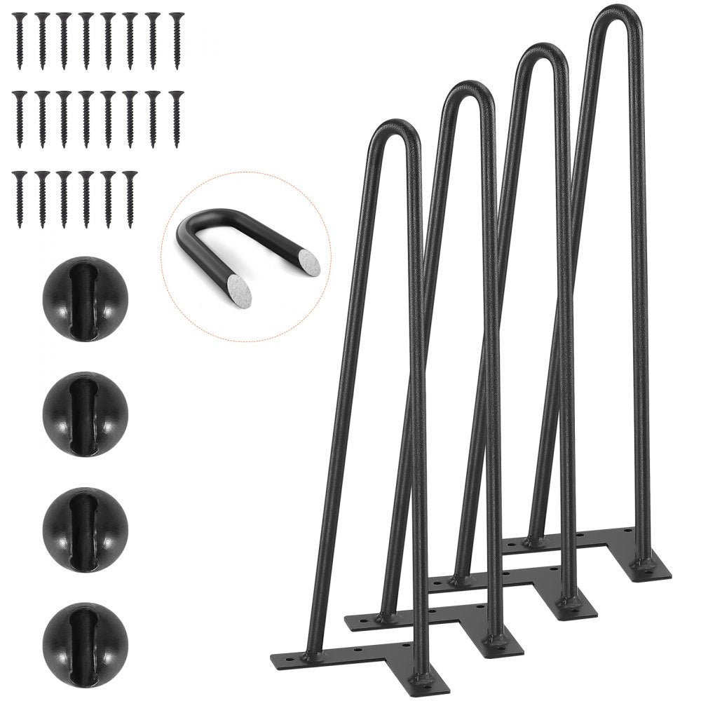 VEVOR 16" Hairpin Furniture Legs, Metal Home DIY Projects for Nightstand, Coffee Table, Desk, 500lbs Load Capacity with Rubber Floor Protectors, Metal Heavy Duty Sturdy Modern Table Legs, 4PCS Black 