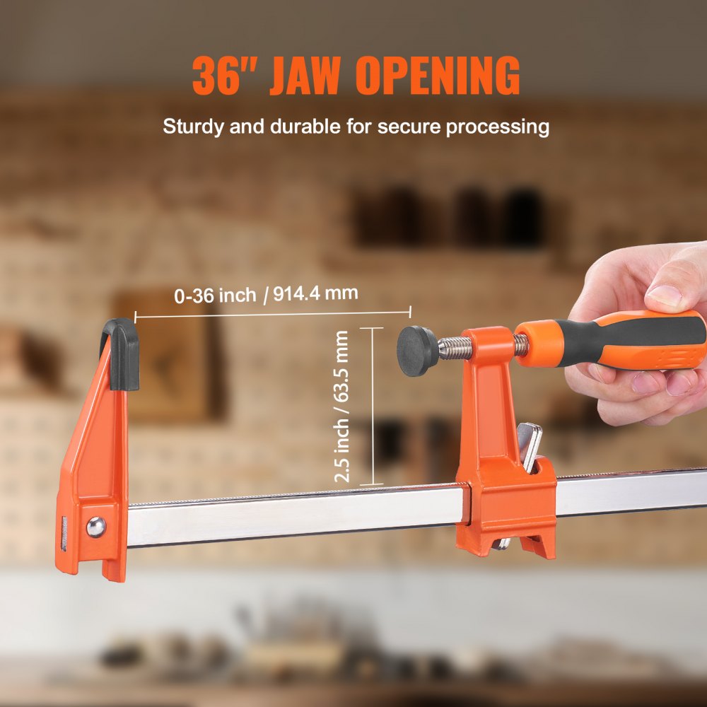 VEVOR Bar Clamps for Woodworking, 2-Pack 36" Clamp/Spreader, Quick-Change F Clamp with 600 lbs Load Limit, 2.5" Throat Depth, Cast Iron and Carbon Steel, Wood Clamps for Woodworking Metal Working 