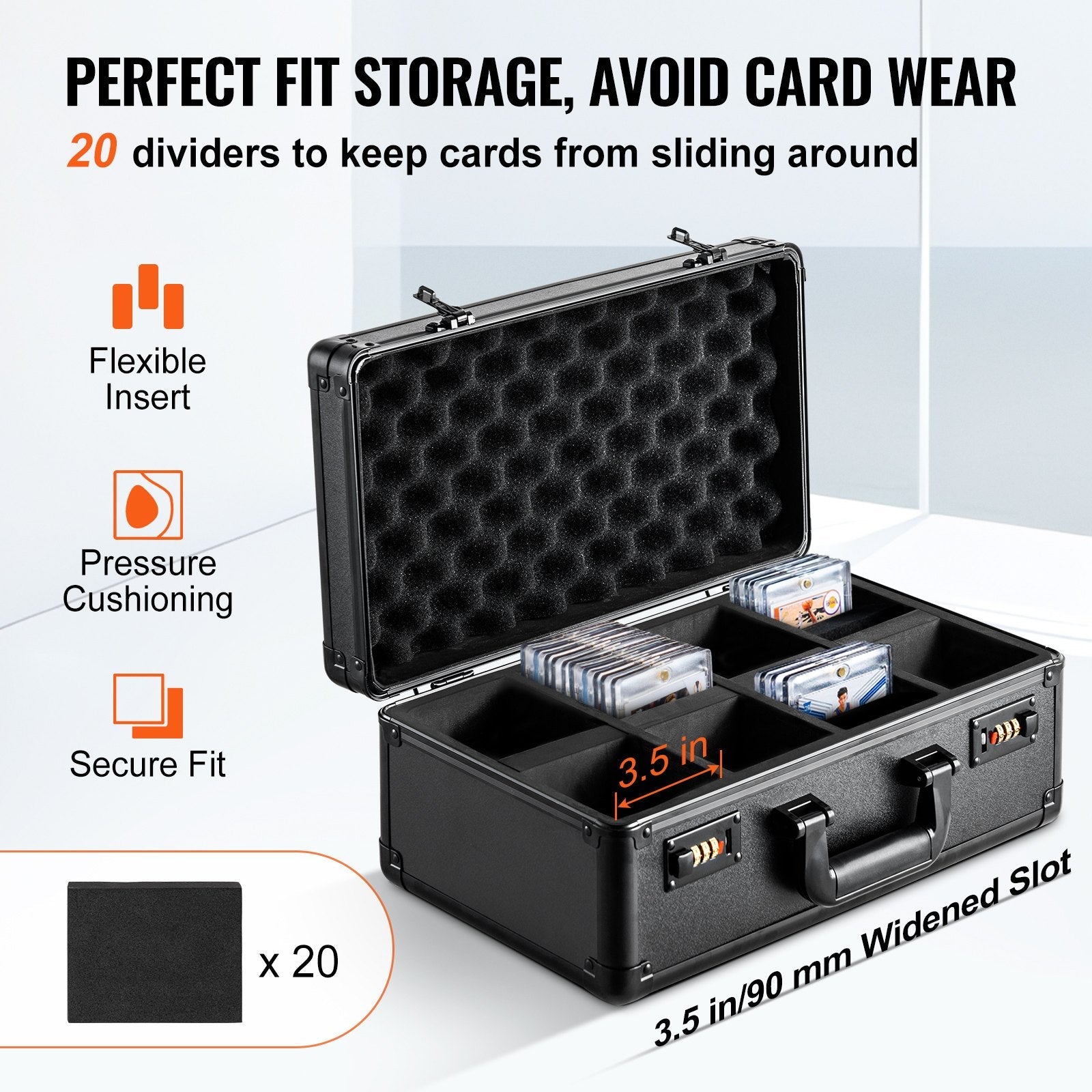 VEVOR Graded Card Storage Box, 4 Slots, Graded Sports Cards Holder Carrying Case with Coded Lock Foam Dividers, for 120 PSA Graded Cards 84 BGS Cards 96 SGC Cards 428 Top Loaders or 999+ Loose Cards 