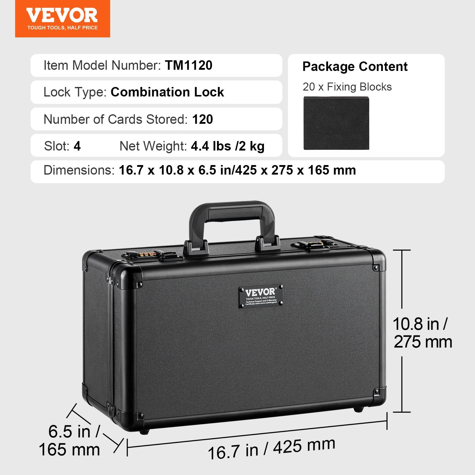 VEVOR Graded Card Storage Box, 4 Slots, Graded Sports Cards Holder Carrying Case with Coded Lock Foam Dividers, for 120 PSA Graded Cards 84 BGS Cards 96 SGC Cards 428 Top Loaders or 999+ Loose Cards 