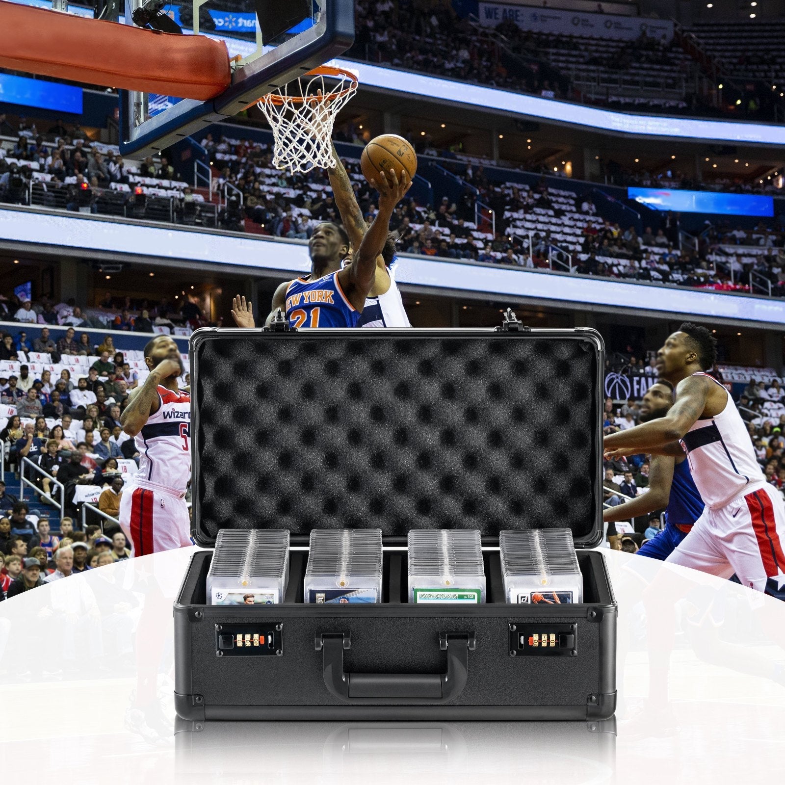 VEVOR Graded Card Storage Box, 4 Slots, Graded Sports Cards Holder Carrying Case with Coded Lock Foam Dividers, for 120 PSA Graded Cards 84 BGS Cards 96 SGC Cards 428 Top Loaders or 999+ Loose Cards 
