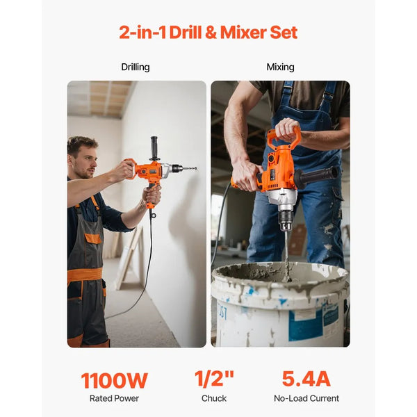 Corded Drill Mixer with D-Handle, Variable Speed Mixing & Drilling Tool, 1/2" or 5/8" Chuck