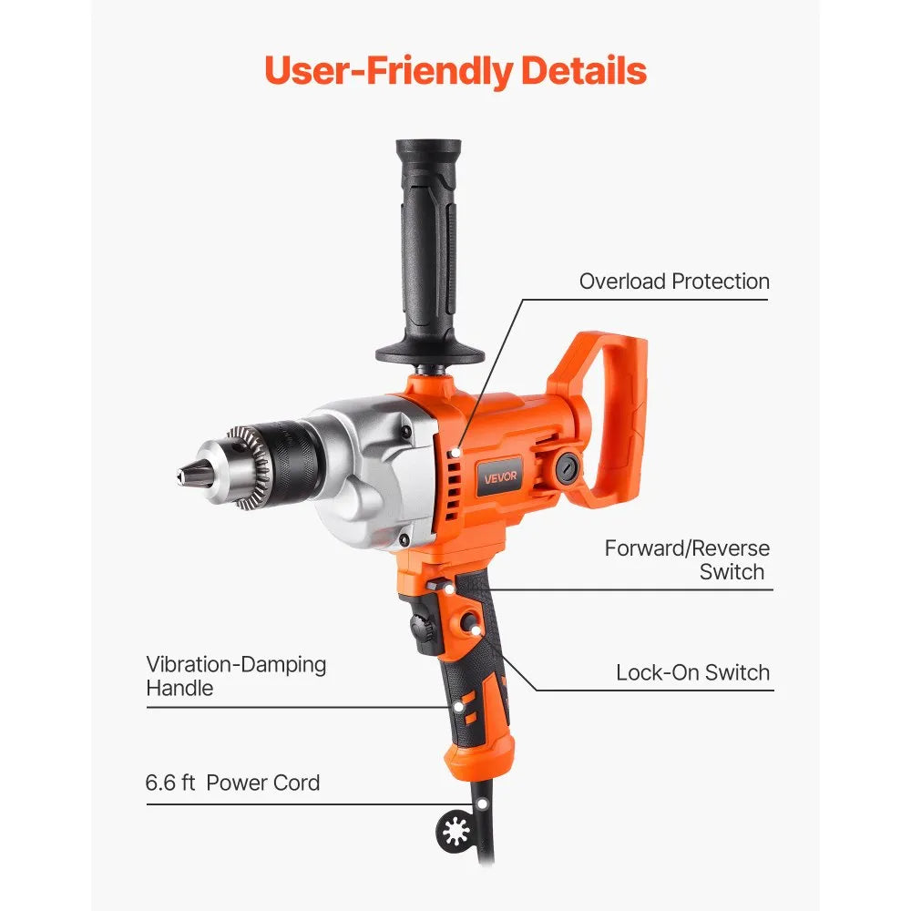 Corded Drill Mixer with D-Handle, Variable Speed Mixing & Drilling Tool, 1/2" or 5/8" Chuck