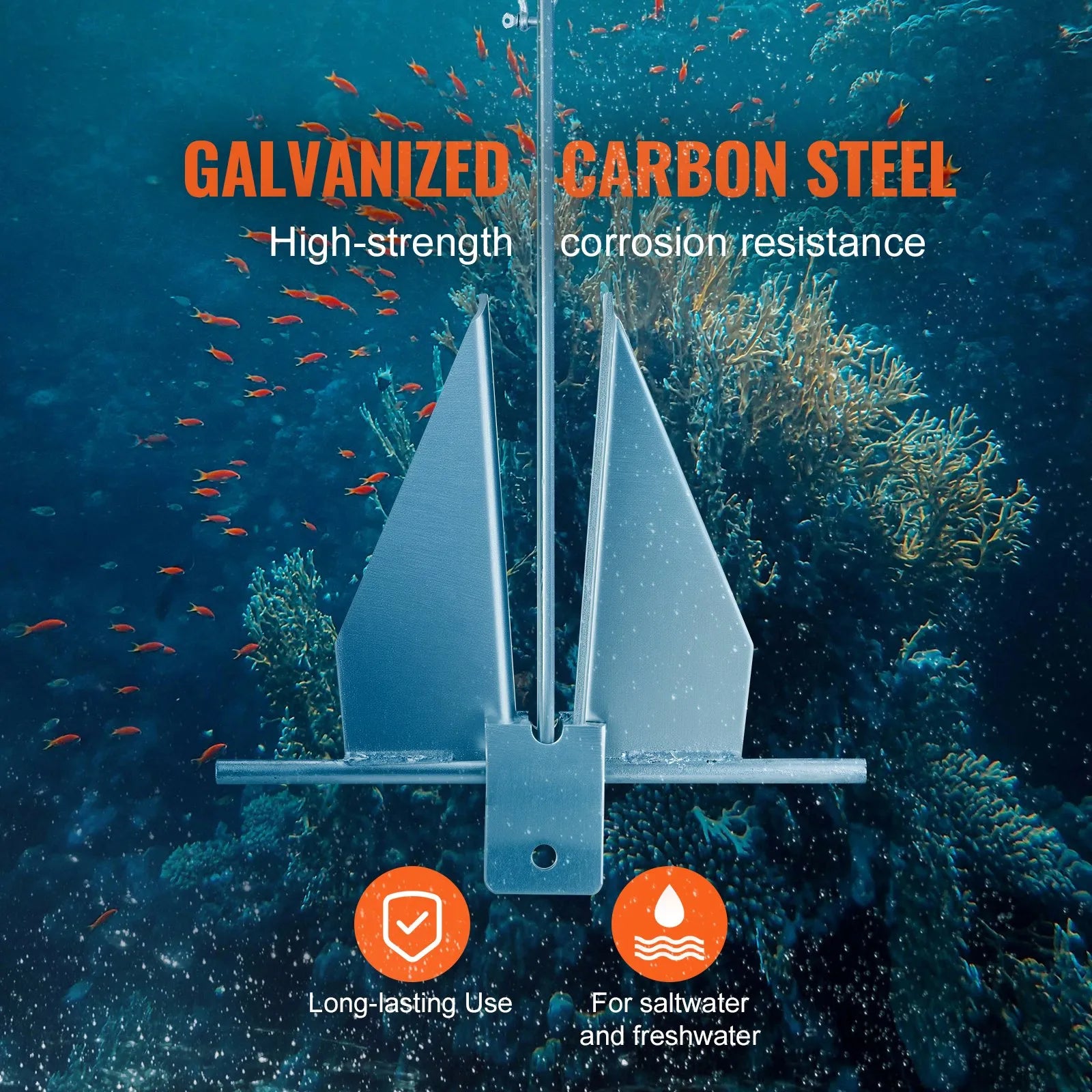 VEVOR Anchor Kit, 13 LBS Hot-Dipped Galvanized Steel Anchor with 7.9' Chain, 101' Rope and Two 0.4" Shackles, Marine Boat Anchor for Small Vessels Under 30', Seas, Rivers and Shores