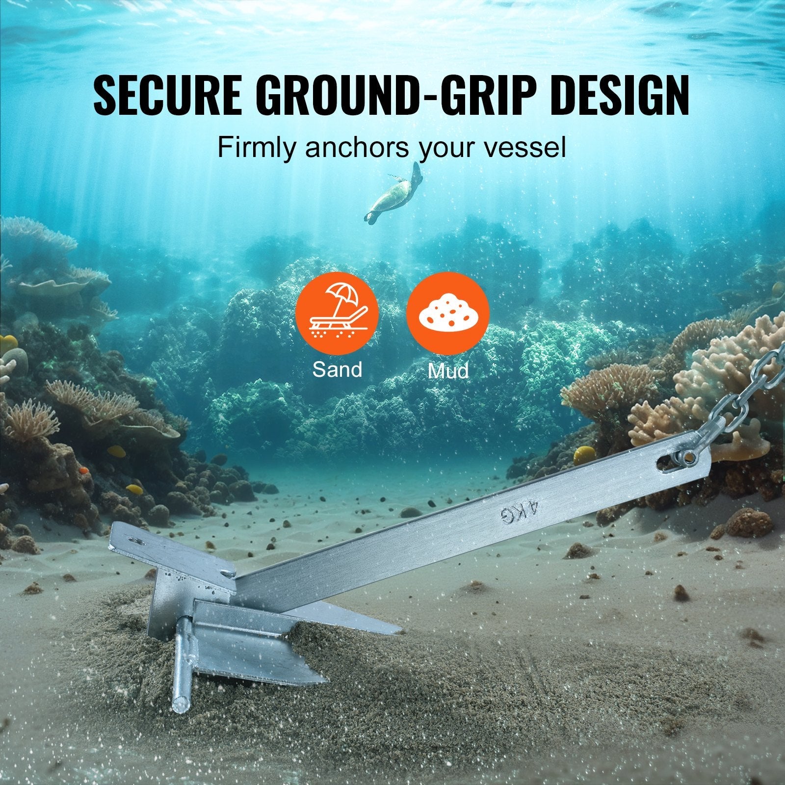 VEVOR Anchor Kit, 8.5 LBS Hot-Dipped Galvanized Steel Anchor with 7.9' Chain, 75' Rope and Two 0.4" Shackles, Marine Boat Anchor for Small Vessels Under 18', Seas, Rivers and Shores 