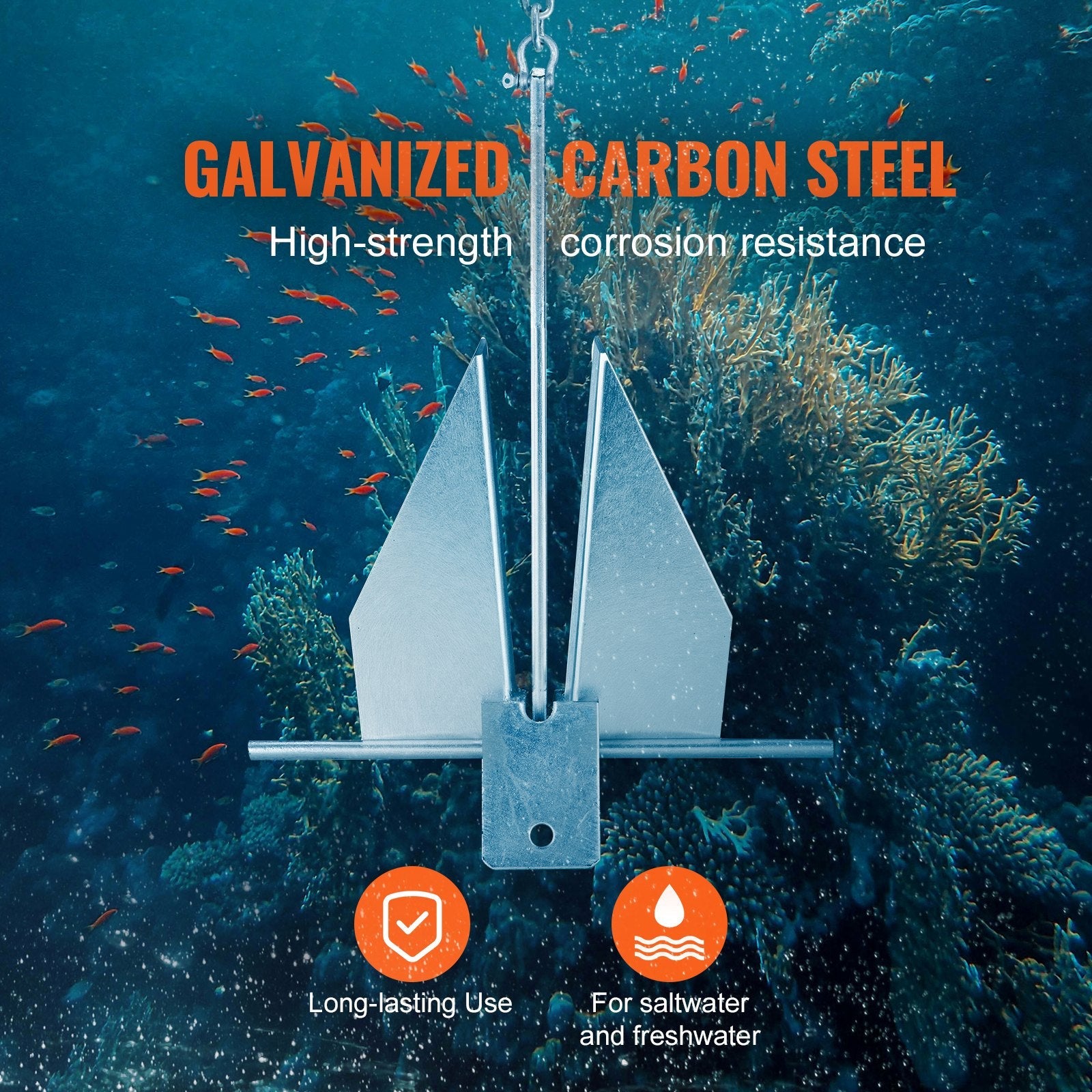 VEVOR Anchor Kit, 8.5 LBS Hot-Dipped Galvanized Steel Anchor with 7.9' Chain, 75' Rope and Two 0.4" Shackles, Marine Boat Anchor for Small Vessels Under 18', Seas, Rivers and Shores 