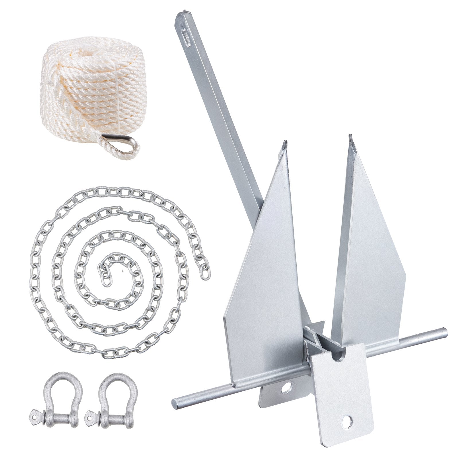 VEVOR Anchor Kit, 8.5 LBS Hot-Dipped Galvanized Steel Anchor with 7.9' Chain, 75' Rope and Two 0.4" Shackles, Marine Boat Anchor for Small Vessels Under 18', Seas, Rivers and Shores 