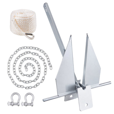 VEVOR Anchor Kit, 8.5 LBS Hot-Dipped Galvanized Steel Anchor with 7.9' Chain, 75' Rope and Two 0.4" Shackles, Marine Boat Anchor for Small Vessels Under 18', Seas, Rivers and Shores 