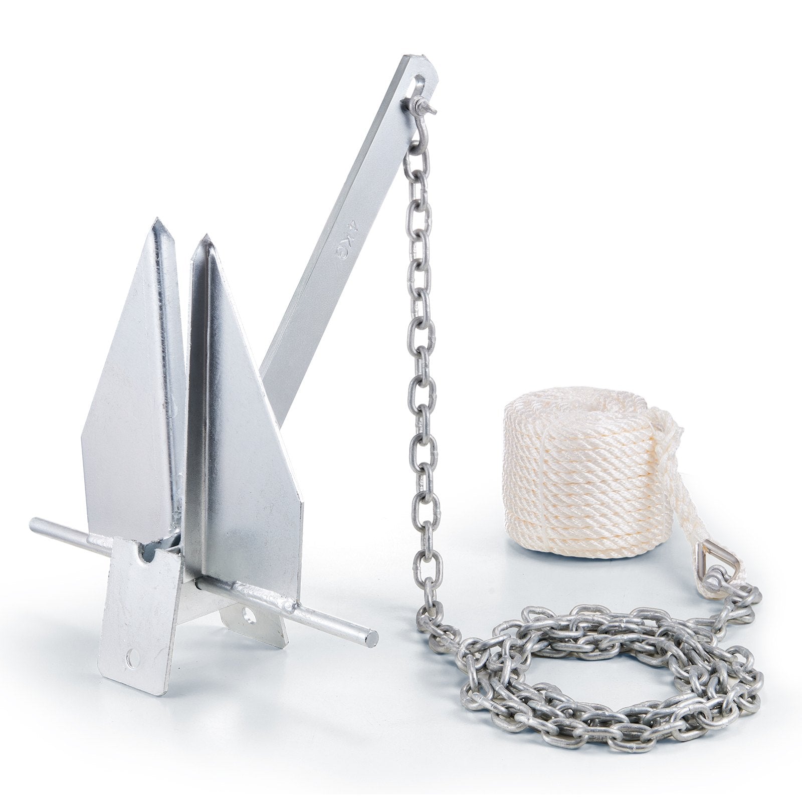 VEVOR Anchor Kit, 8.5 LBS Hot-Dipped Galvanized Steel Anchor with 7.9' Chain, 75' Rope and Two 0.4" Shackles, Marine Boat Anchor for Small Vessels Under 18', Seas, Rivers and Shores 