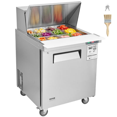 VEVOR Commercial Refrigerator 28" Sandwich Salad Prep Table 1 Door with 12 Pans 