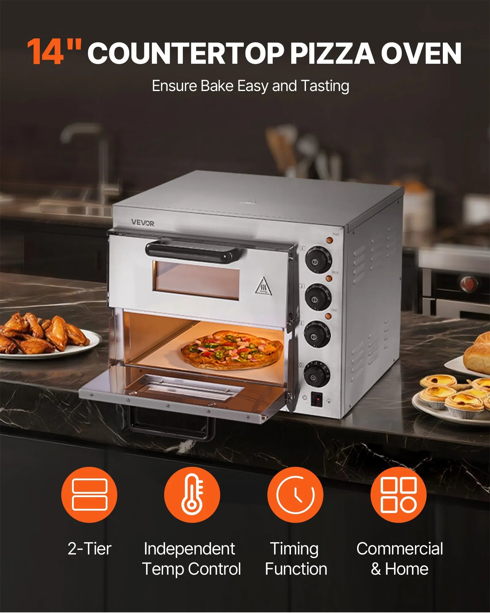 VEVOR Commercial Countertop Pizza Oven Electric Pizza Oven for 14" Pizza Indoor