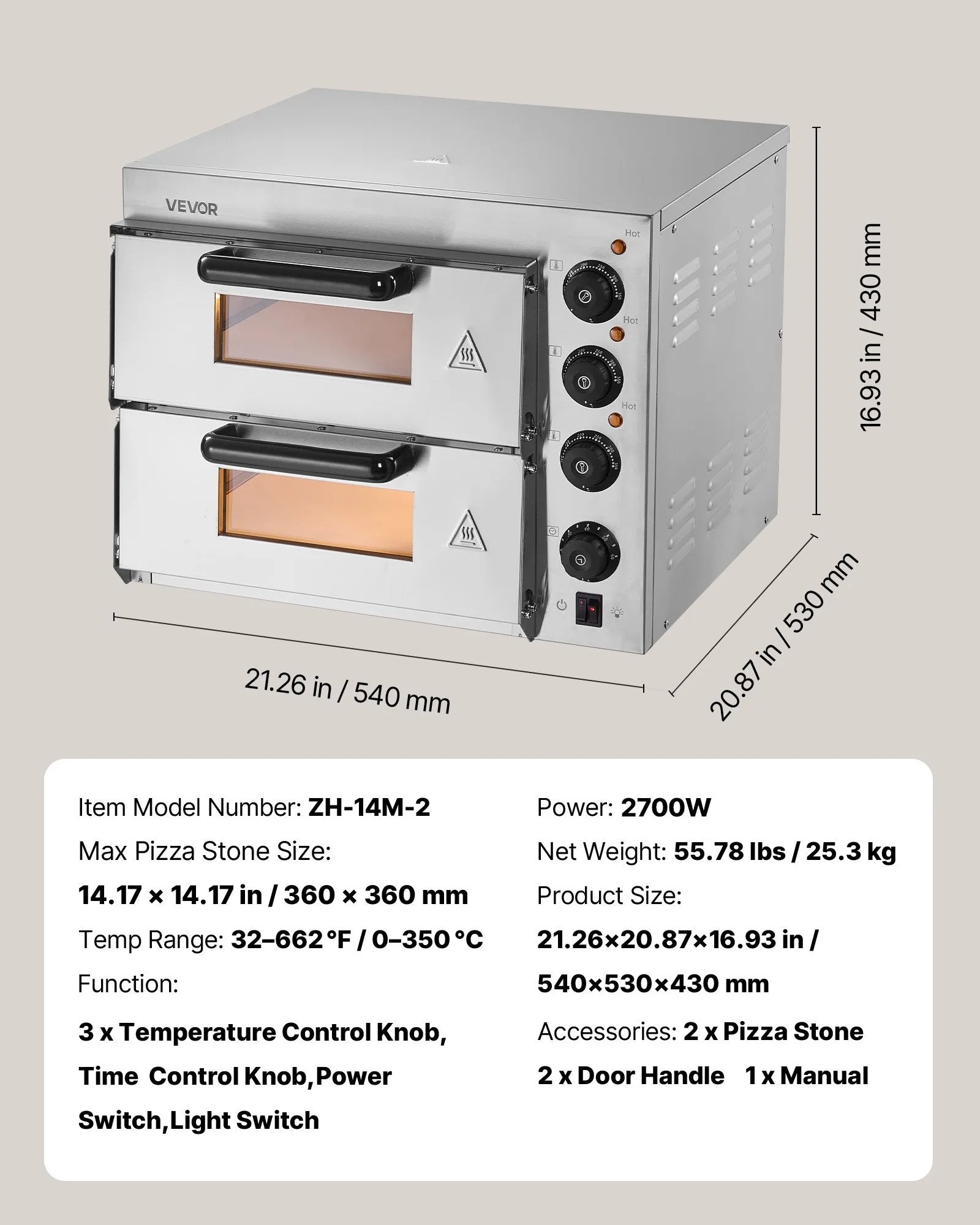 VEVOR Commercial Countertop Pizza Oven Electric Pizza Oven for 14" Pizza Indoor