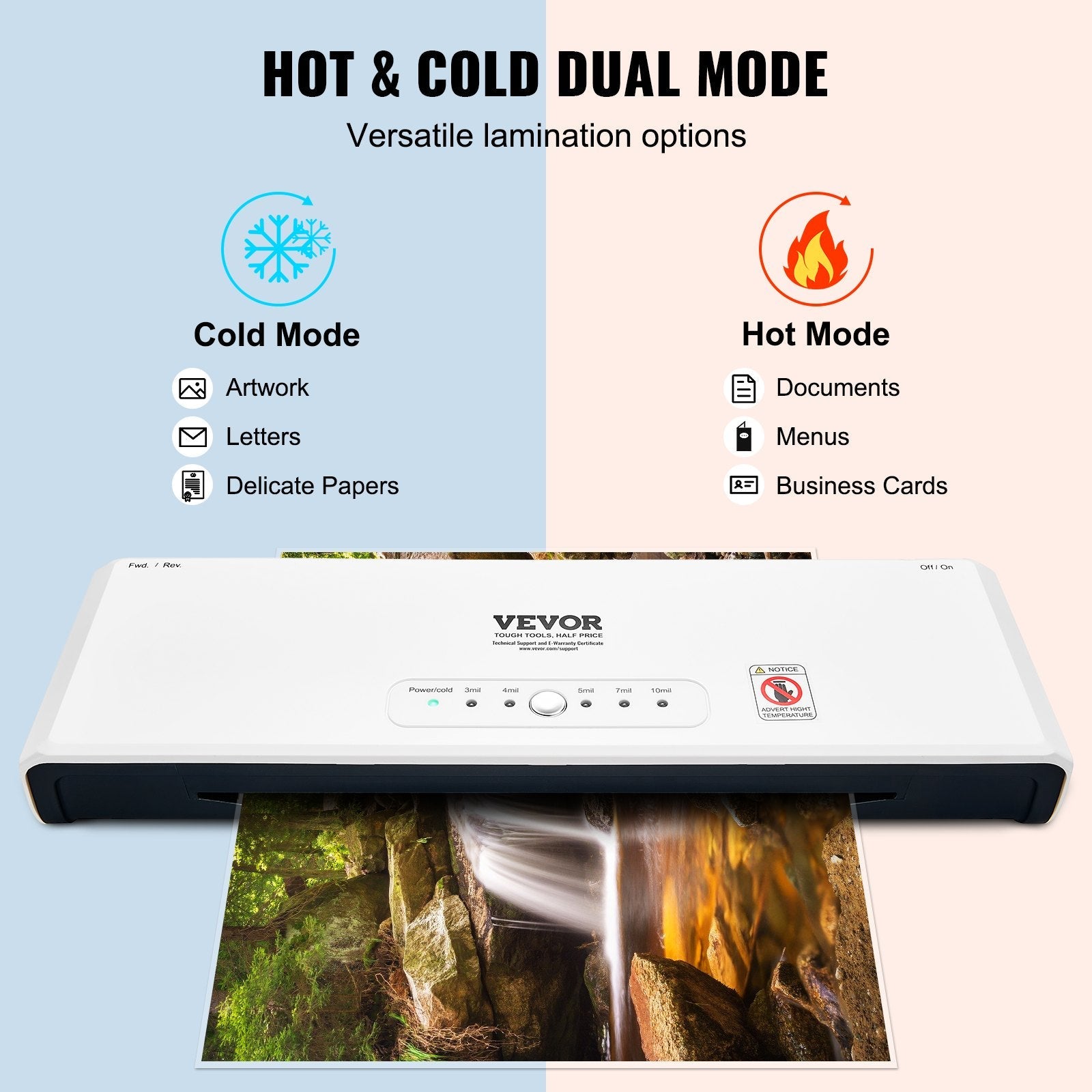 VEVOR Laminator, 13-inch Laminating Machine, 4 Rollers Hot and Cold Thermal Laminator, Quick Warm-up, Fast Laminating Machine with 3 mil Lamination Films for Home, Office, School 