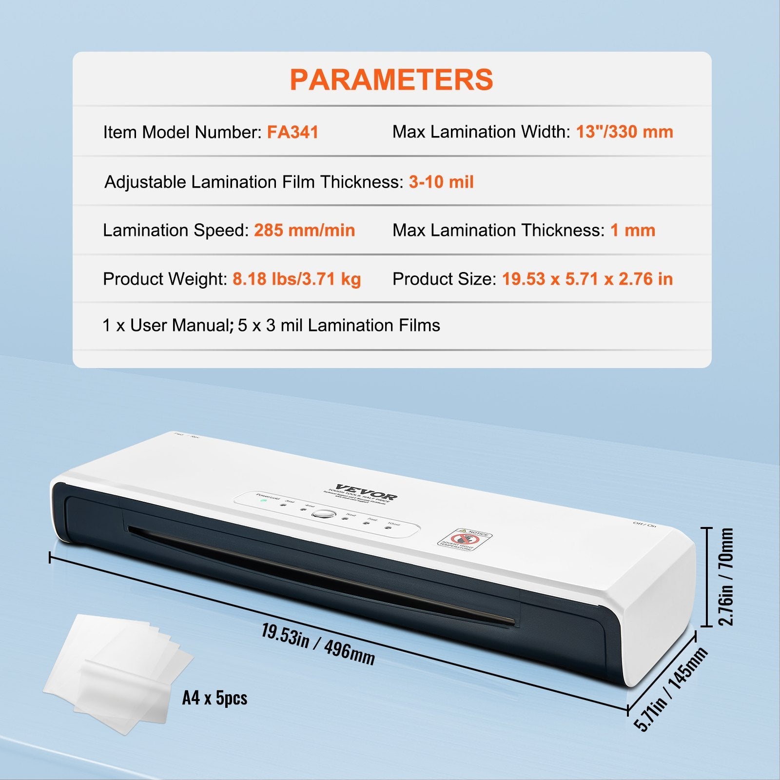 VEVOR Laminator, 13-inch Laminating Machine, 4 Rollers Hot and Cold Thermal Laminator, Quick Warm-up, Fast Laminating Machine with 3 mil Lamination Films for Home, Office, School 