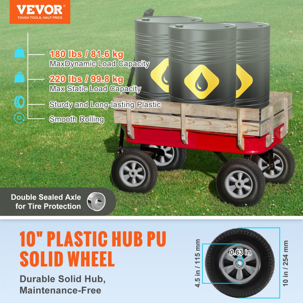 VEVOR Solid PU Run-Flat Tire Wheel, 10", 2-Pack, 180 lbs Dynamic Load, 220 lbs Static Load, Flat Free Tubeless Tires and Wheels for Hand Truck, Utility Cart, Dollies, Garden Trailers, Various Carts 