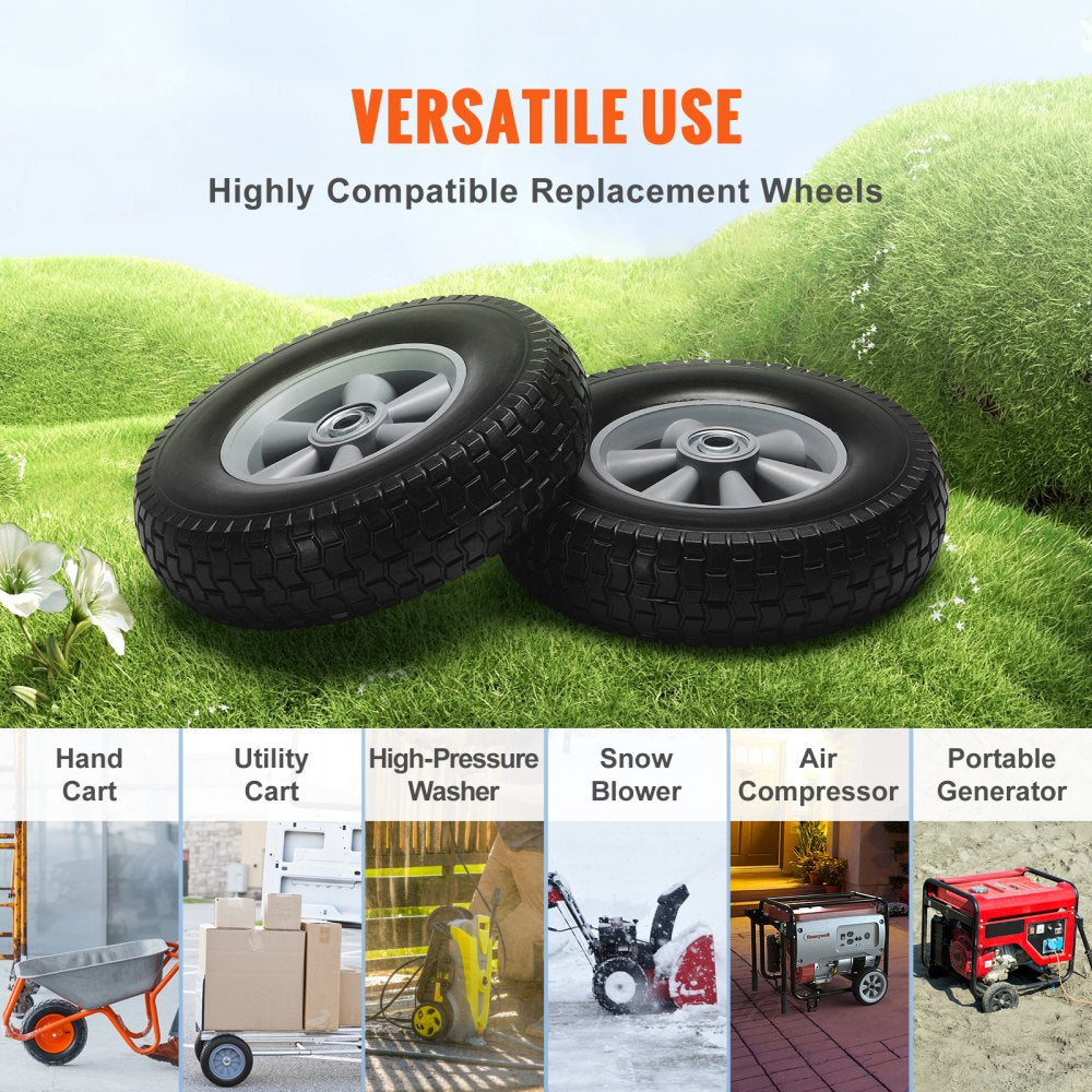 VEVOR Solid PU Run-Flat Tire Wheel, 10", 2-Pack, 180 lbs Dynamic Load, 220 lbs Static Load, Flat Free Tubeless Tires and Wheels for Hand Truck, Utility Cart, Dollies, Garden Trailers, Various Carts 