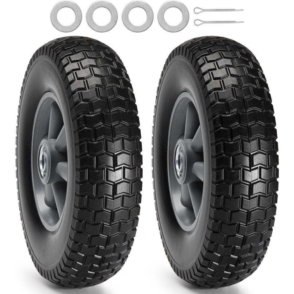 VEVOR Solid PU Run-Flat Tire Wheel, 10", 2-Pack, 180 lbs Dynamic Load, 220 lbs Static Load, Flat Free Tubeless Tires and Wheels for Hand Truck, Utility Cart, Dollies, Garden Trailers, Various Carts 