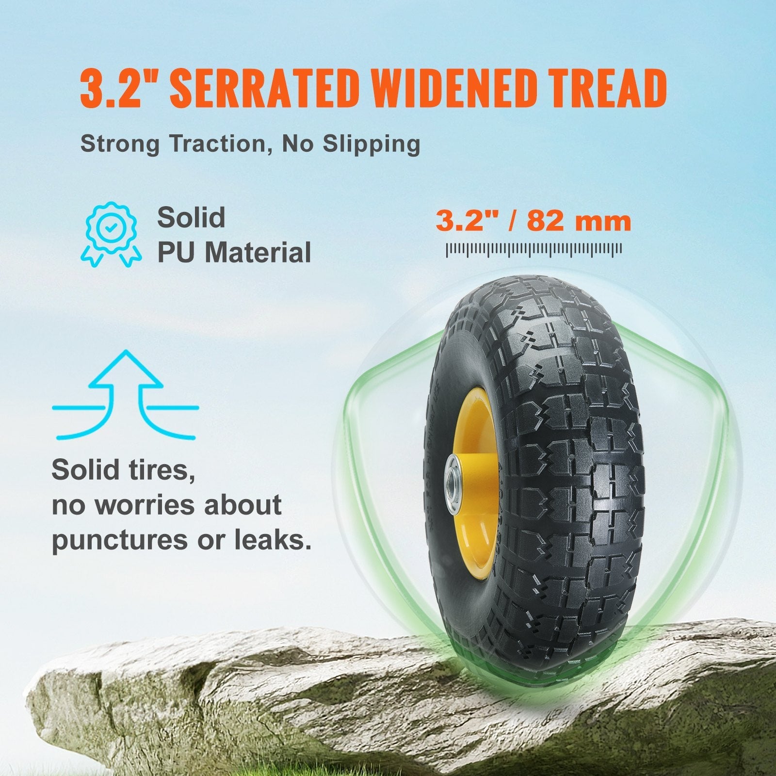 VEVOR Solid PU Run-Flat Tire Wheel, 10", 2-Pack, 400 lbs Dynamic Load, 450 lbs Static Load, Flat Free Tubeless Tires and Wheels for Hand Truck, Utility Cart, Dollies, Garden Trailers, Various Carts 