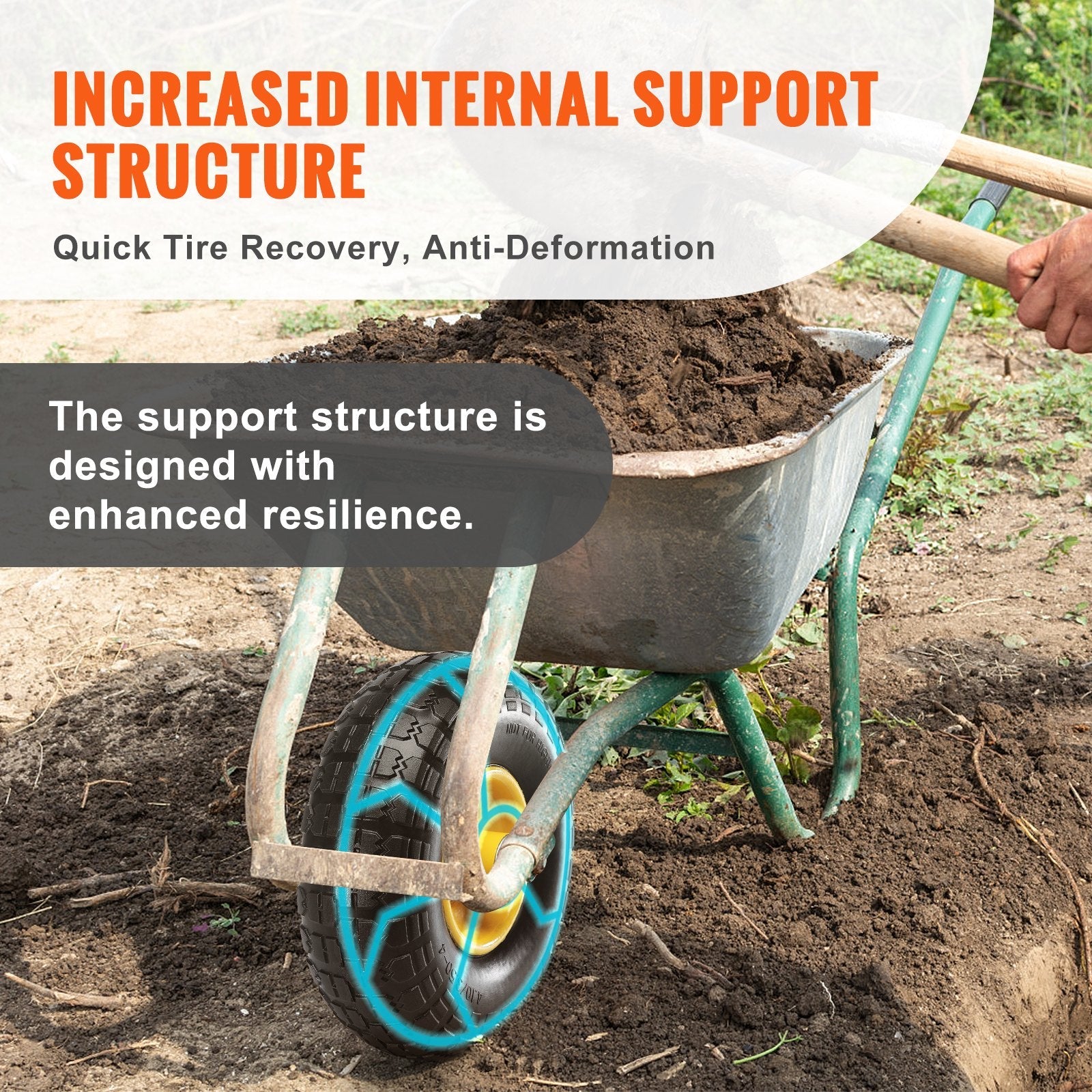 VEVOR Solid PU Run-Flat Tire Wheel, 10", 2-Pack, 400 lbs Dynamic Load, 450 lbs Static Load, Flat Free Tubeless Tires and Wheels for Hand Truck, Utility Cart, Dollies, Garden Trailers, Various Carts 