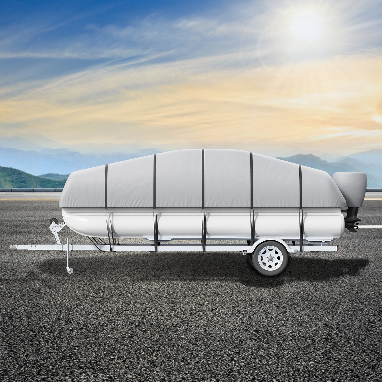 VEVOR Pontoon Boat Cover, 19'-20' Waterproof Trailerable Pontoon Cover, 800D Marine Grade PU Oxford Fabric, with Motor Cover, 16 Windproof Buckle Straps, Fits for 19'-20'L, Beam Width to 96", Grey 