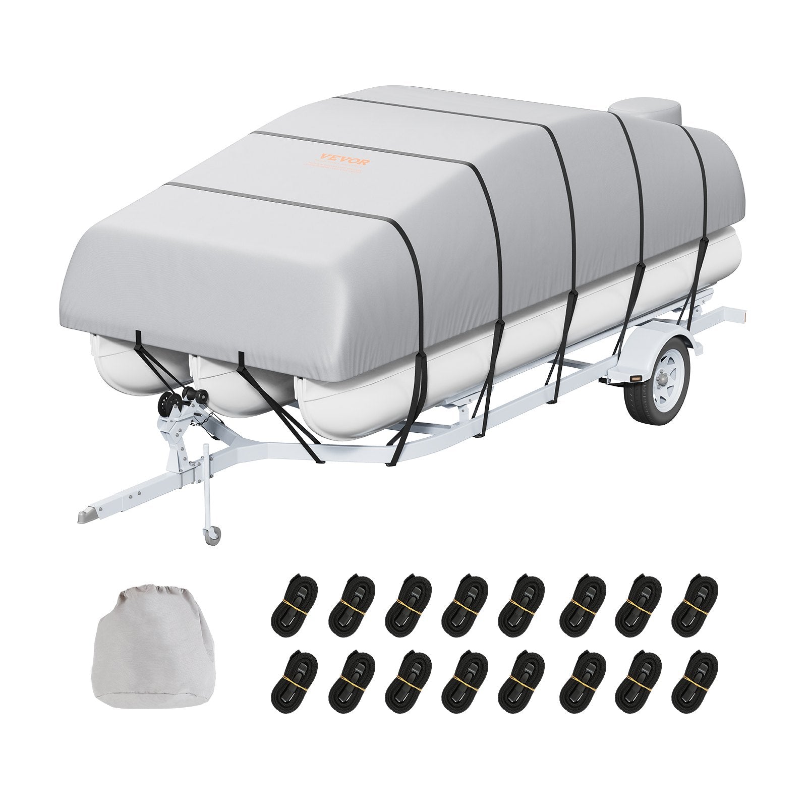 VEVOR Pontoon Boat Cover, 19'-20' Waterproof Trailerable Pontoon Cover, 800D Marine Grade PU Oxford Fabric, with Motor Cover, 16 Windproof Buckle Straps, Fits for 19'-20'L, Beam Width to 96", Grey 