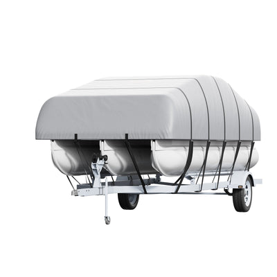 VEVOR Pontoon Boat Cover, 19'-20' Waterproof Trailerable Pontoon Cover, 800D Marine Grade PU Oxford Fabric, with Motor Cover, 16 Windproof Buckle Straps, Fits for 19'-20'L, Beam Width to 96", Grey 