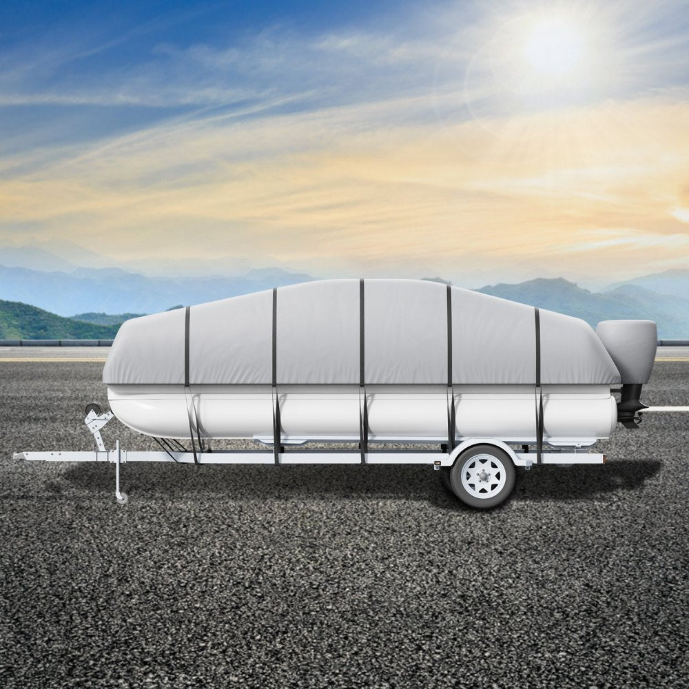 VEVOR Pontoon Boat Cover, 23'-24' Waterproof Trailerable Pontoon Cover, 800D Marine Grade PU Oxford Fabric, with Motor Cover, 16 Windproof Buckle Straps, Fits for 23'-24'L, Beam Width to 102", Grey 