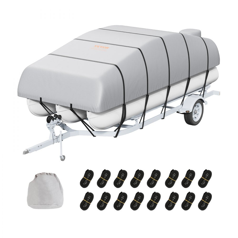 VEVOR Pontoon Boat Cover, 23'-24' Waterproof Trailerable Pontoon Cover, 800D Marine Grade PU Oxford Fabric, with Motor Cover, 16 Windproof Buckle Straps, Fits for 23'-24'L, Beam Width to 102", Grey 