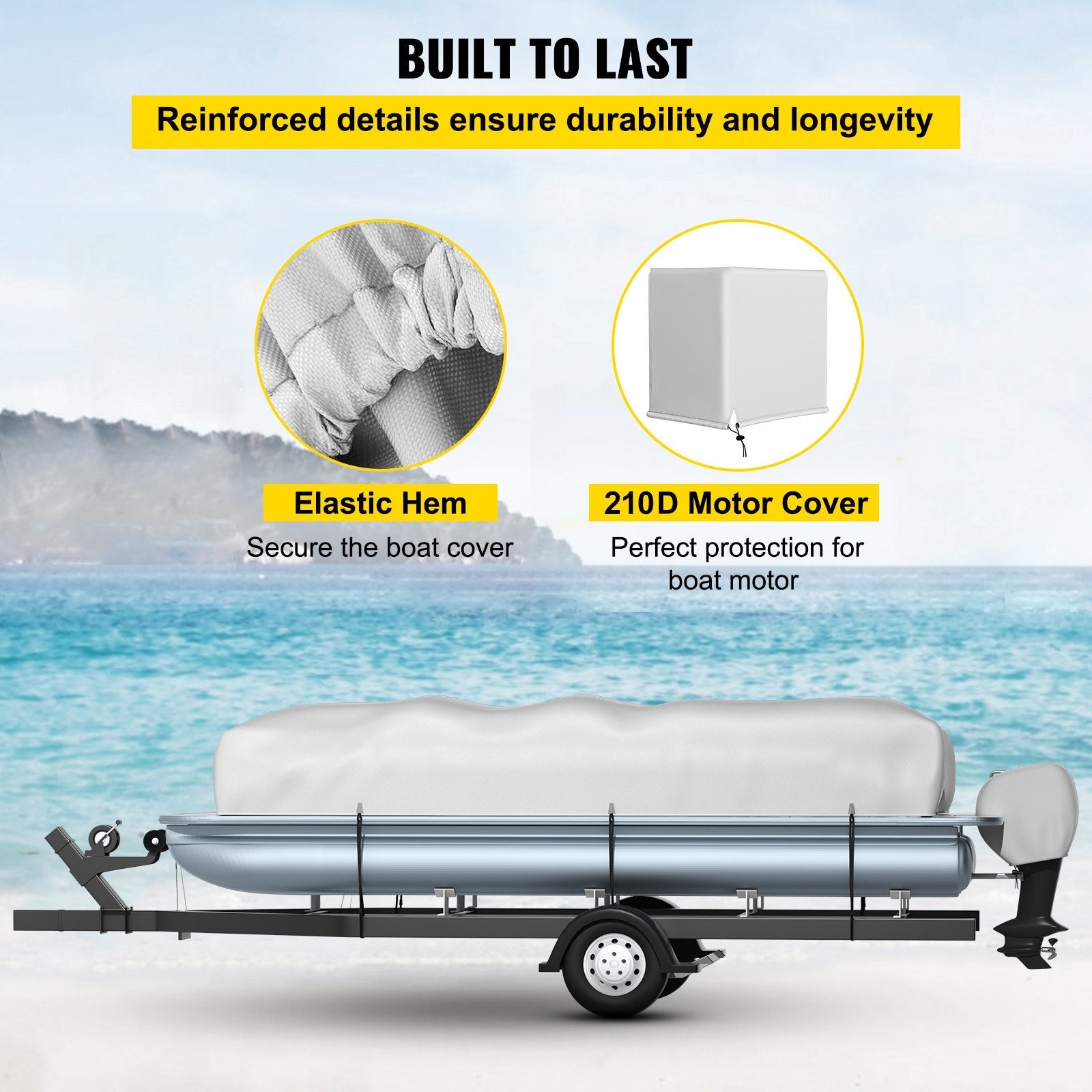 VEVOR Pontoon Boat Cover, Fit for 25'-28' Boat, Heavy Duty 600D Marine Grade Oxford Fabric, UV Resistant Waterproof Trailerable Boat Cover w/ 2 Support Poles and 7 Wind-proof Straps, Gray 