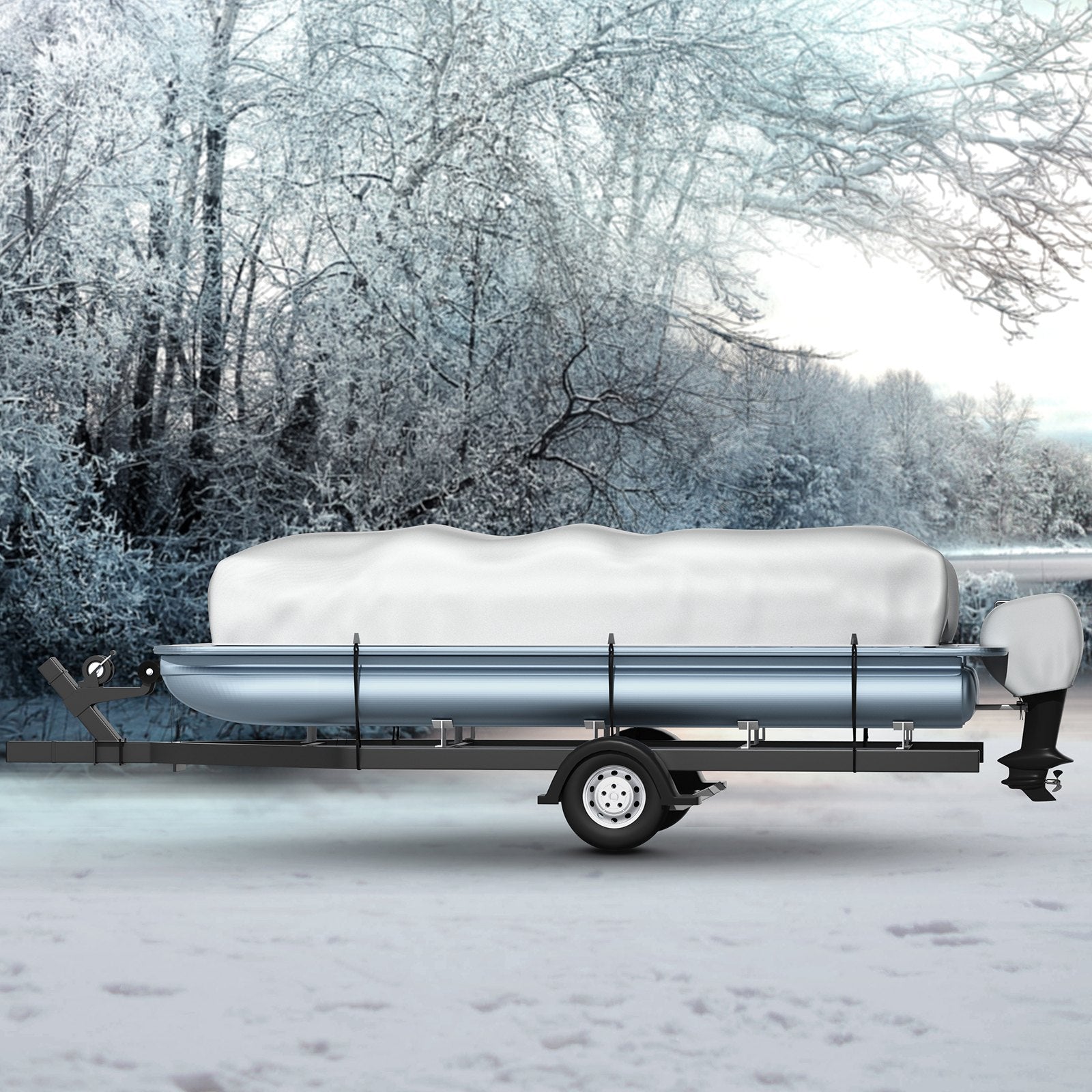 VEVOR Pontoon Boat Cover, Fit for 25'-28' Boat, Heavy Duty 600D Marine Grade Oxford Fabric, UV Resistant Waterproof Trailerable Boat Cover w/ 2 Support Poles and 7 Wind-proof Straps, Gray 