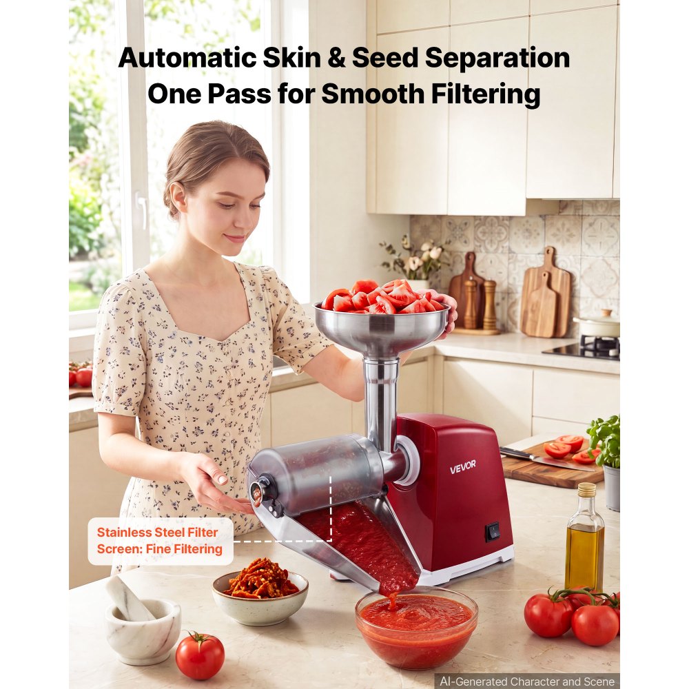 Electric Tomato Strainer & Sauce Maker 800W – Stainless Steel Food Mill with 4 Screens