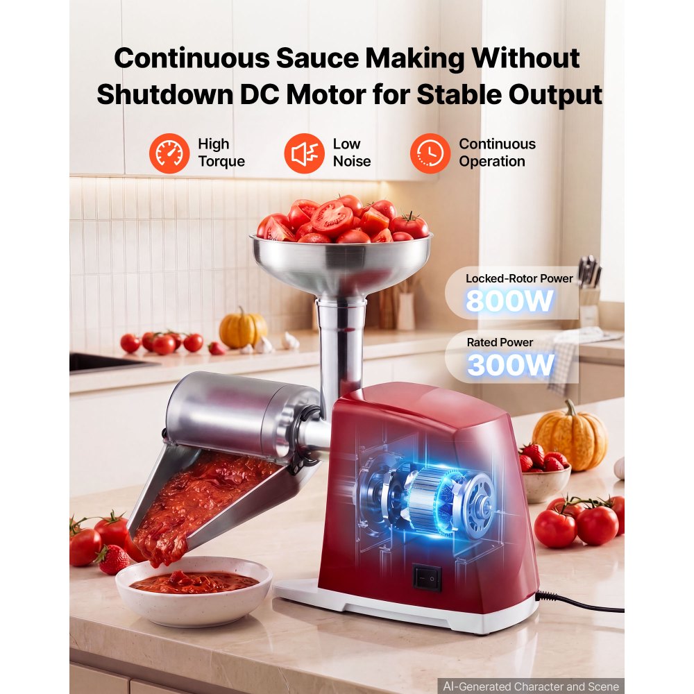 Electric Tomato Strainer & Sauce Maker 800W – Stainless Steel Food Mill with 4 Screens