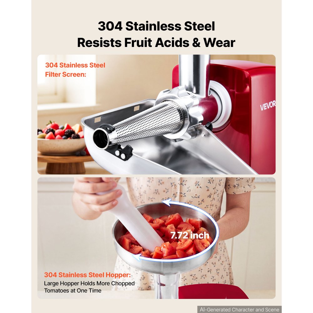 Electric Tomato Strainer & Sauce Maker 800W – Stainless Steel Food Mill with 4 Screens