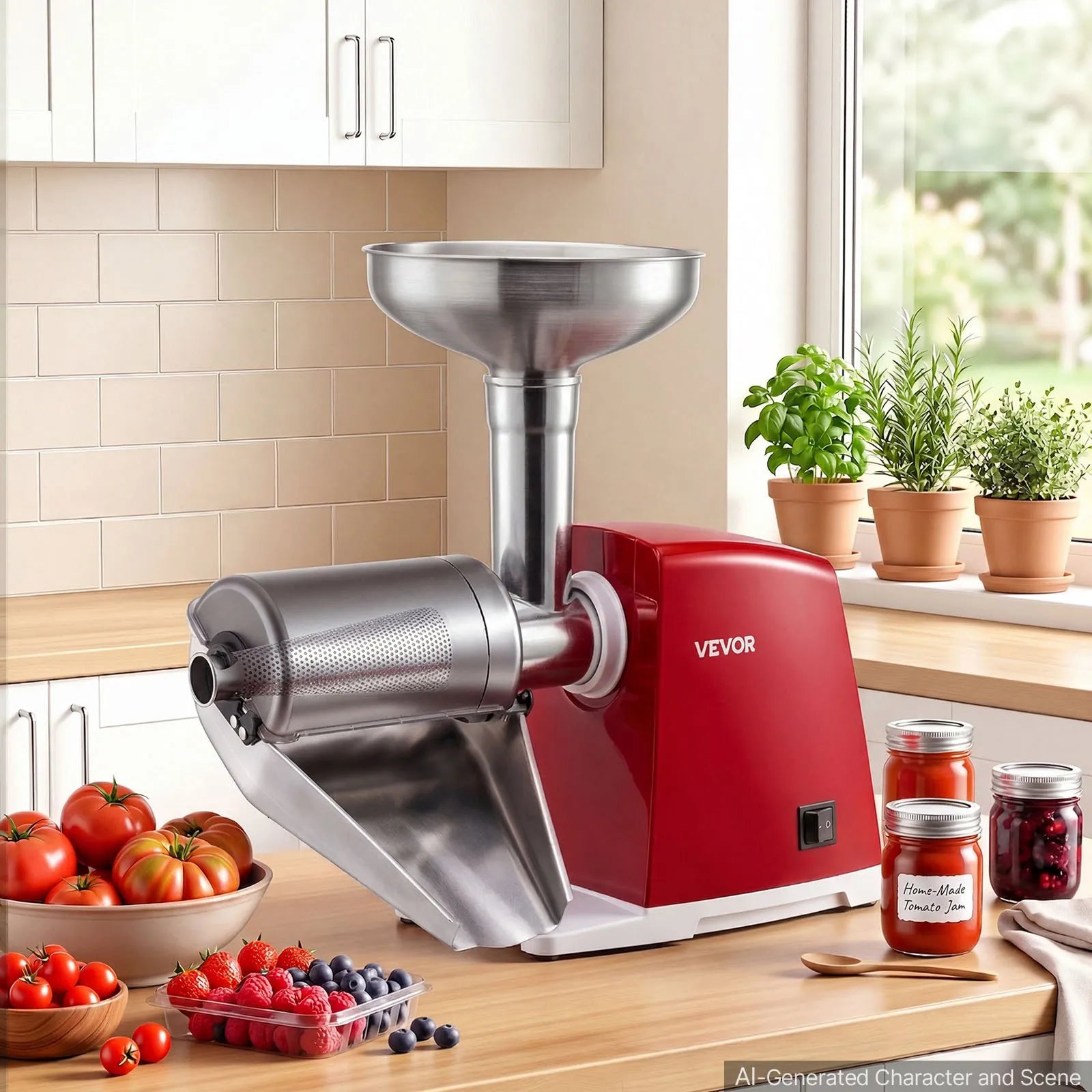 Electric Tomato Strainer & Sauce Maker 800W – Stainless Steel Food Mill with 4 Screens