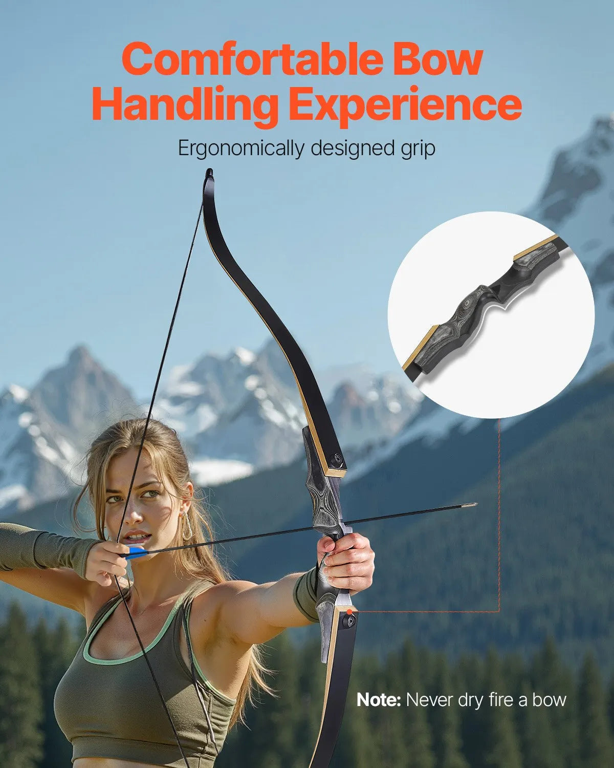 VEVOR Recurve Bow and Arrows Kit, 60 inch Wooden Takedown Bows, Right Handed Ergonomic Archery Recurve Bow Package, Longbow for Outdoor Target Training Practice Hunting, Beginners to Advanced, 50 lbs 