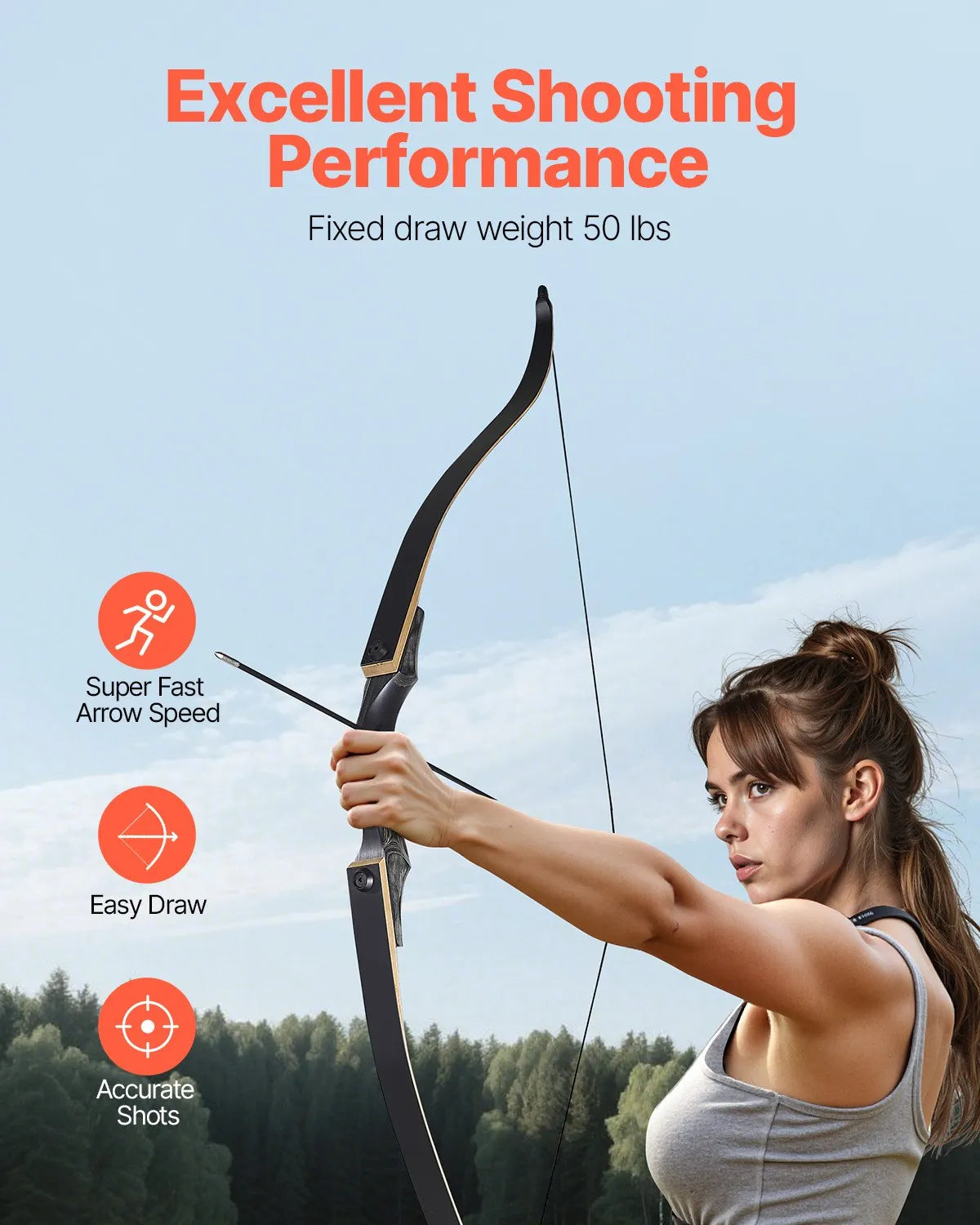 VEVOR Recurve Bow and Arrows Kit, 60 inch Wooden Takedown Bows, Right Handed Ergonomic Archery Recurve Bow Package, Longbow for Outdoor Target Training Practice Hunting, Beginners to Advanced, 50 lbs 