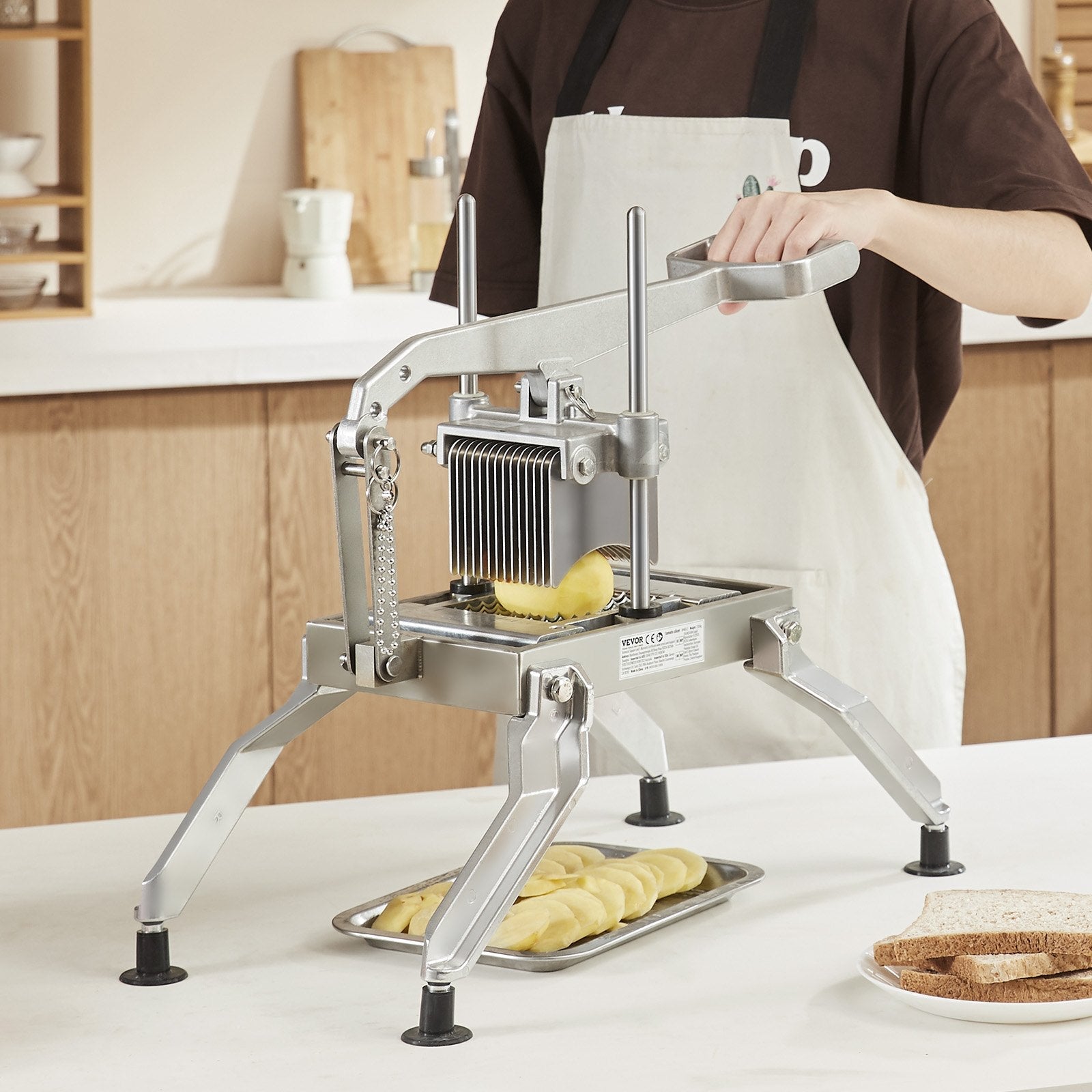 VEVOR Commercial Vegetable Slicer, 1/4 and 1/2 inch Tomato Slicer, Stainless Steel and Aluminum Alloy Vegetable Cutter Slicer, Manual Tomato Slicer with Non-slip Feet, for Tomatoes, Onions, Potatoes 