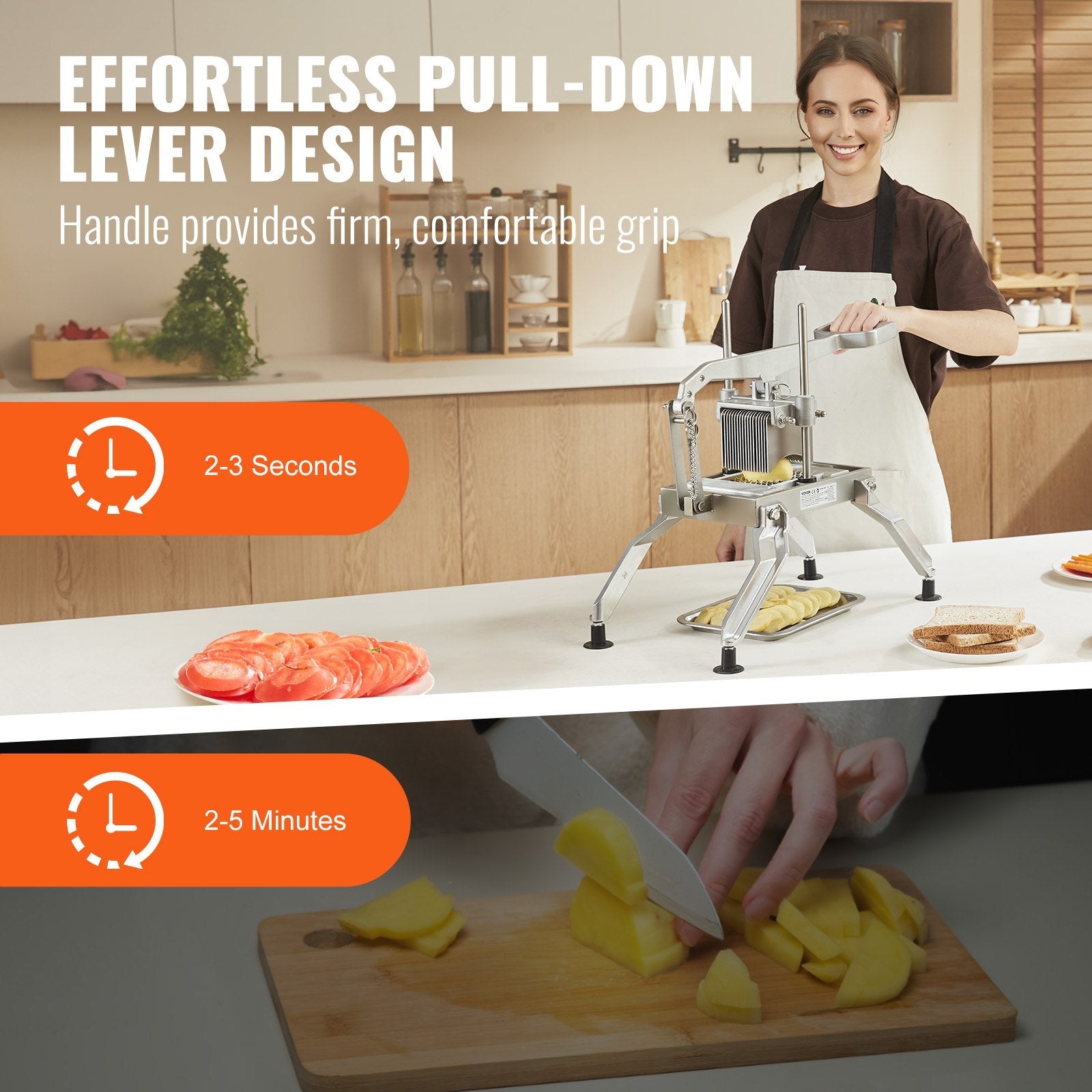 VEVOR Commercial Vegetable Slicer, 3/8 and 3/16 inch Tomato Slicer, Stainless Steel and Aluminum Alloy Vegetable Cutter Slicer, Manual Tomato Slicer with Non-slip Feet, for Tomatoes, Onions, Potatoes 