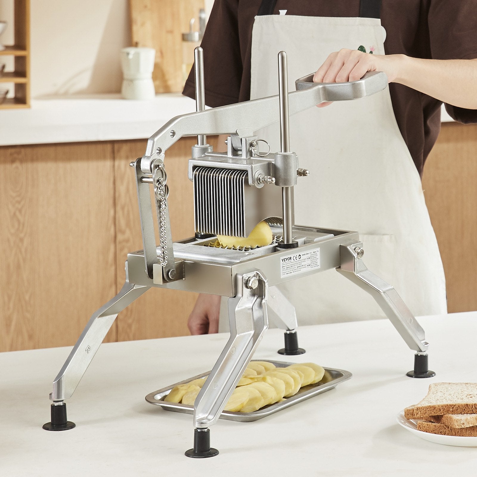 VEVOR Commercial Vegetable Slicer, 3/8 and 3/16 inch Tomato Slicer, Stainless Steel and Aluminum Alloy Vegetable Cutter Slicer, Manual Tomato Slicer with Non-slip Feet, for Tomatoes, Onions, Potatoes 