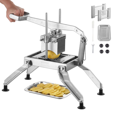 VEVOR Commercial Vegetable Slicer, 3/8 and 3/16 inch Tomato Slicer, Stainless Steel and Aluminum Alloy Vegetable Cutter Slicer, Manual Tomato Slicer with Non-slip Feet, for Tomatoes, Onions, Potatoes 