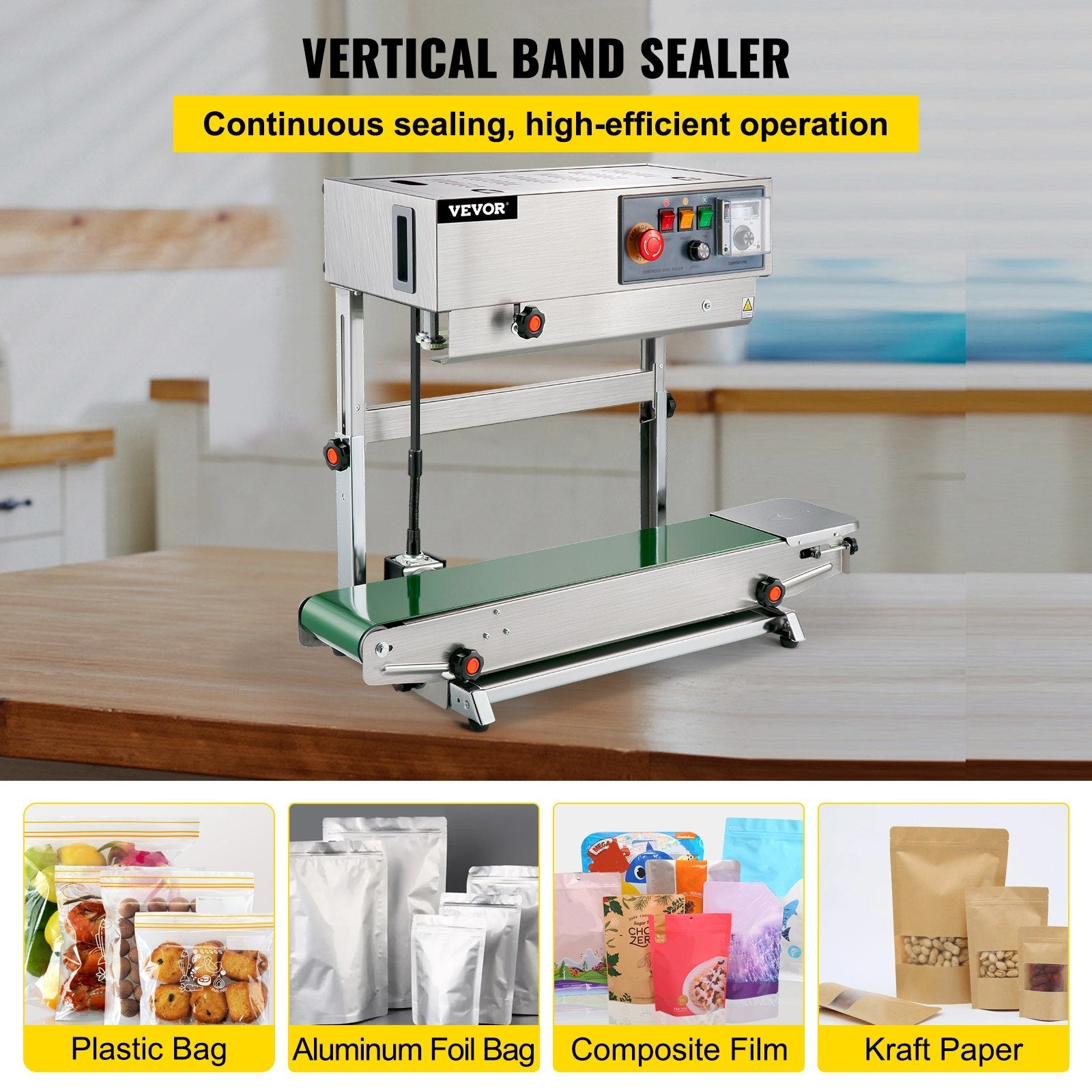VEVOR FR-770 Continuous Band Sealer, Automatic Band Sealer with Digital Temperature Control, (Vertical) 