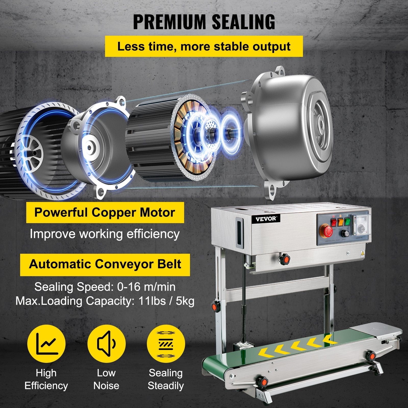 VEVOR FR-770 Continuous Band Sealer, Automatic Band Sealer with Digital Temperature Control, (Vertical) 