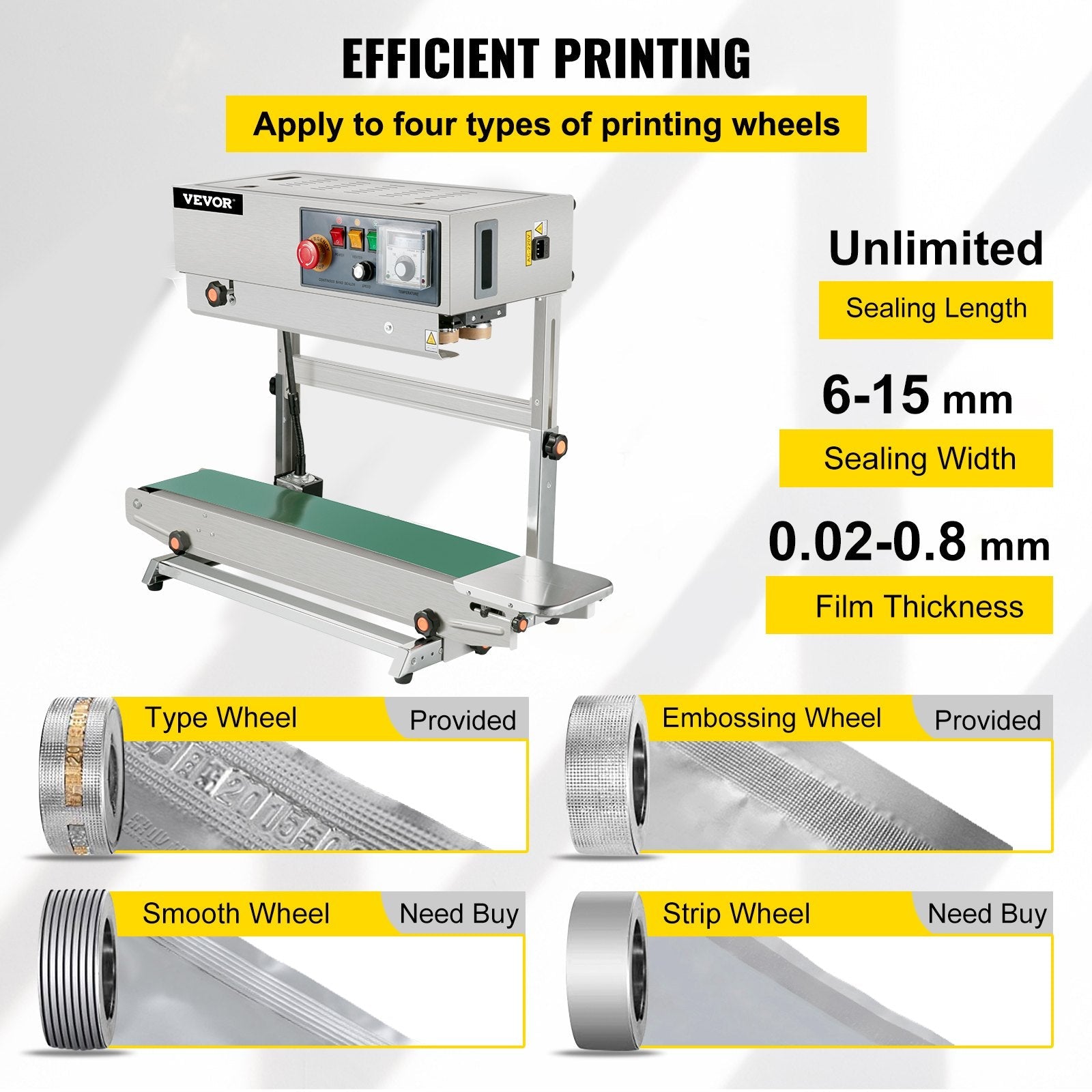 VEVOR FR-770 Continuous Band Sealer, Automatic Band Sealer with Digital Temperature Control, (Vertical) 