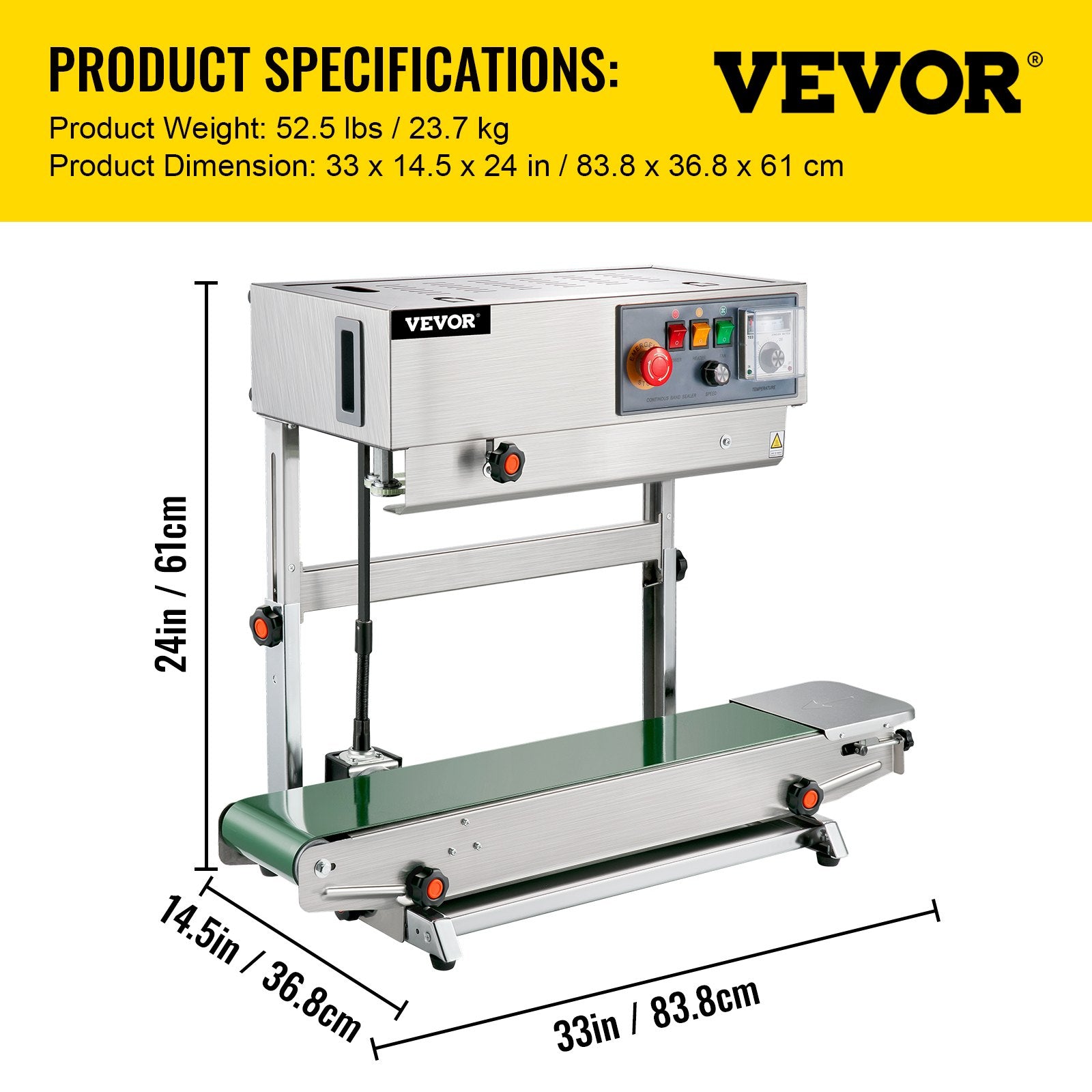 VEVOR FR-770 Continuous Band Sealer, Automatic Band Sealer with Digital Temperature Control, (Vertical) 