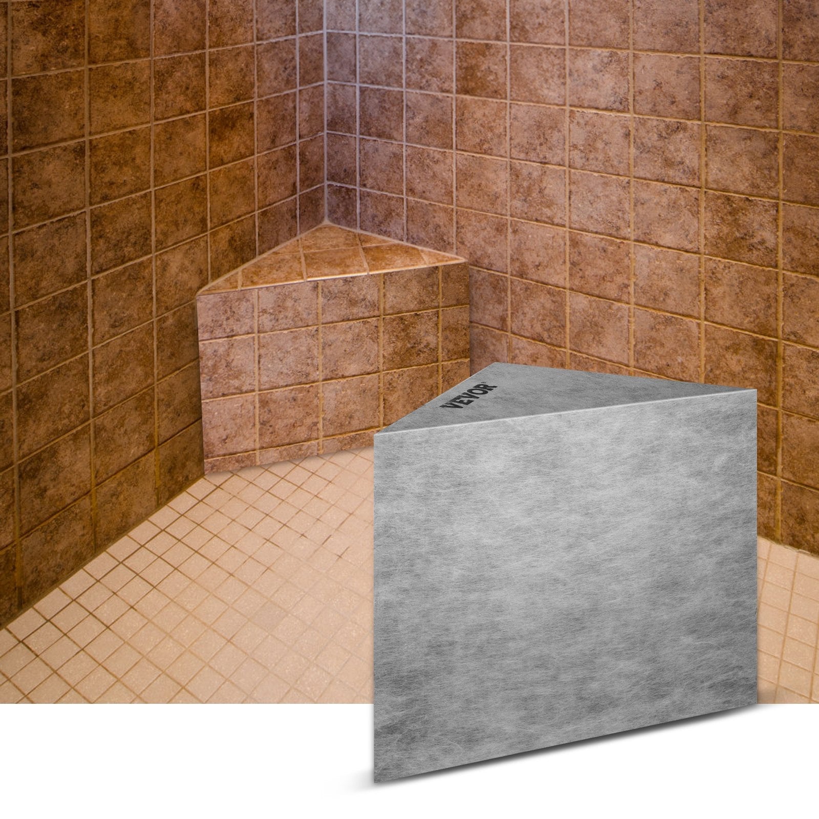 VEVOR Tile Shower Seat, 22.4" x 16" x 20" Ready to Tile Shower Seat, Factory Waterproof & 100% Leak Proof Tileable Shower Corner Seat, 440lbs Load-Bearing Triangular Board Shower Bench, Grey 
