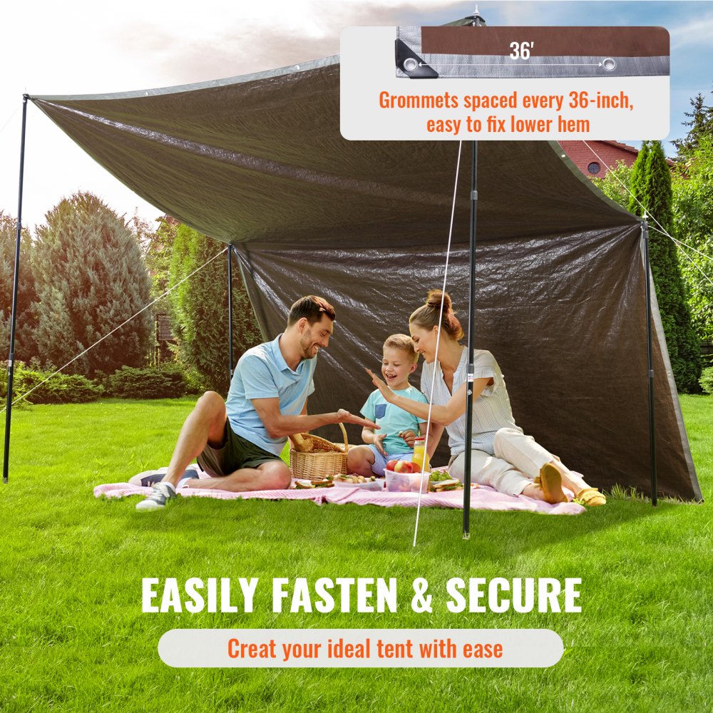 VEVOR Tarp 10x12 ft, Waterproof Plastic Poly Tarp Cover 10 Mil, Multi Purpose Tear UV and Temperature Resistant Outdoor Tarpaulin with High Durability Reinforced Grommets (Silver/Brown) 