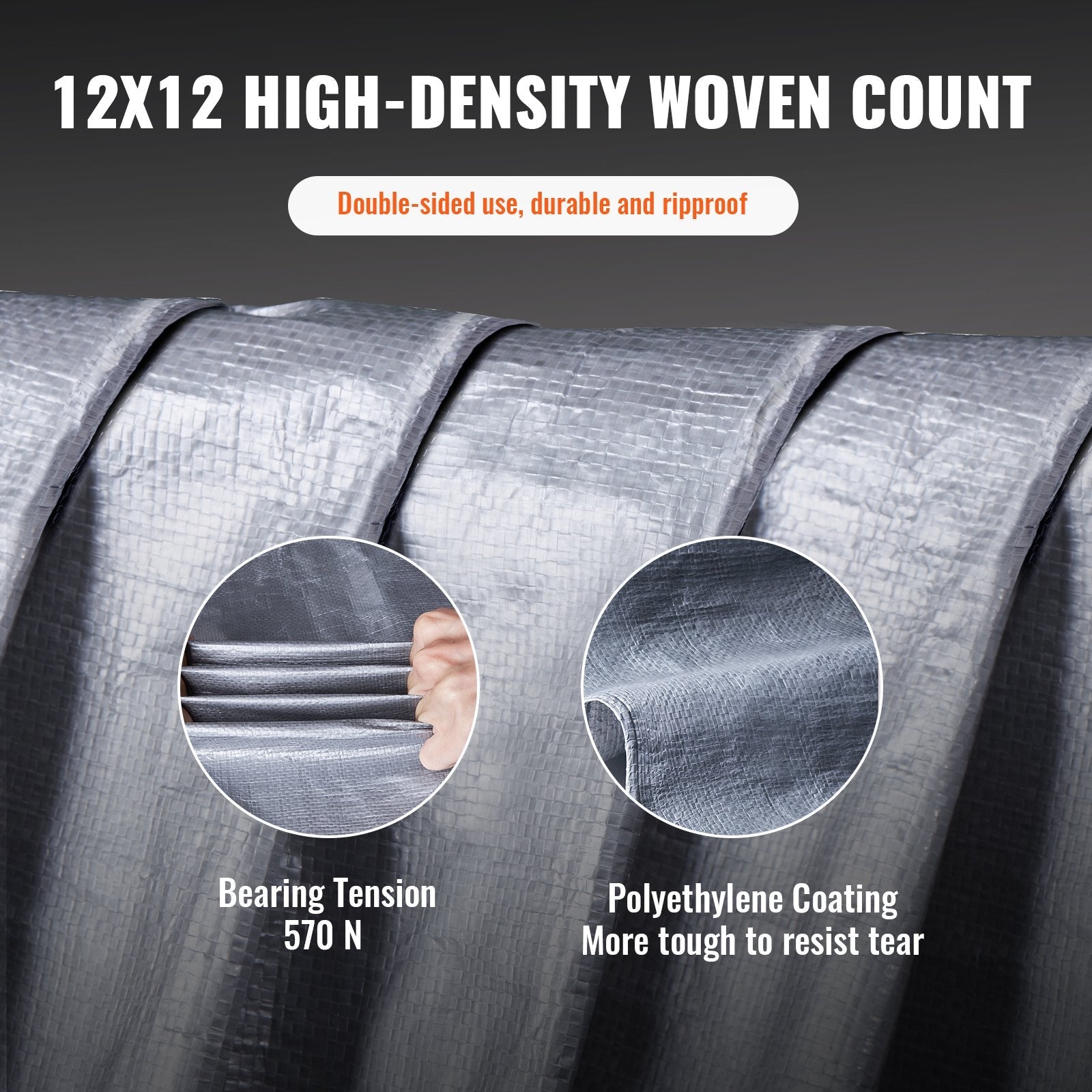 VEVOR Tarp Waterproof 16x20 ft, Plastic Poly Tarp Cover 10 Mil, Multi Purpose Tear UV and Temperature Resistant Outdoor Tarpaulin with High Durability Reinforced Grommets (Silver/Brown) 