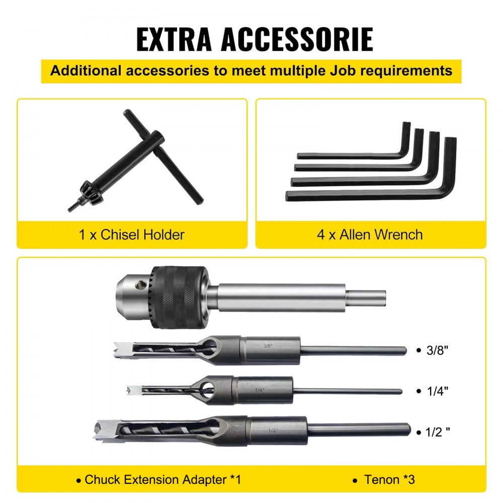 VEVOR Mortise Machine Hollow Chisel Mortise With Chisel Bit Set for Woodworking 