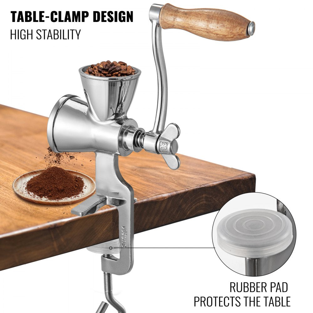 VEVOR Manual Grain Grinder, Stainless Steel Manual Grain Mill,Countertop Clamp Design Manual Coffee Bean Grinder,Wooden Handle Wheat Grinder Hand Crank For Grinding Coffee Beans Corn Wheat 